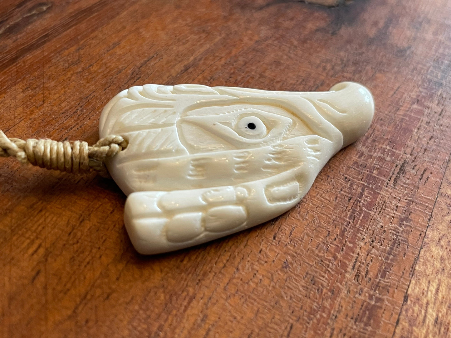 Native American Inspired Hawk or Eagle Head Hand Carved from Solid Bone - Adjustable Necklace
