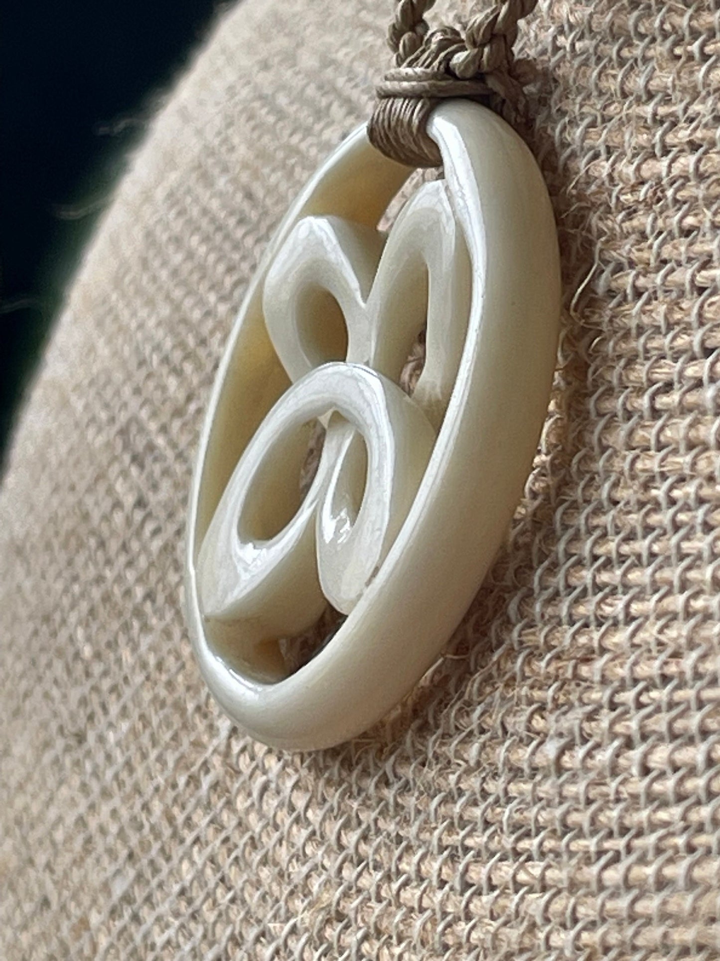 Hand Carved Buffalo Bone Polynesian Necklace – Adjustable Clover Pendant
