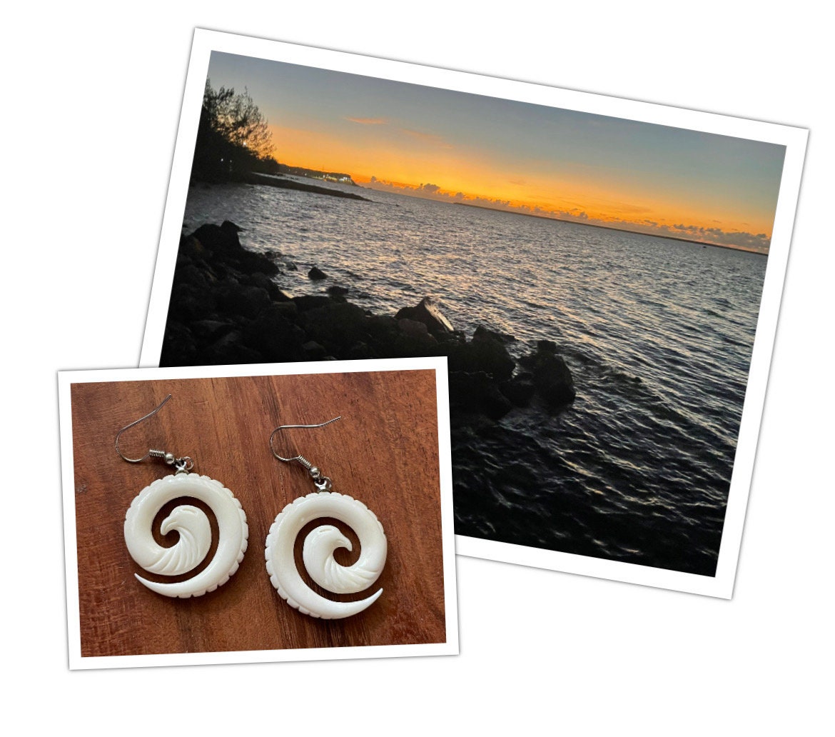 Bone Koru Dangle Earrings – Polynesian Eagle, .925 Silver