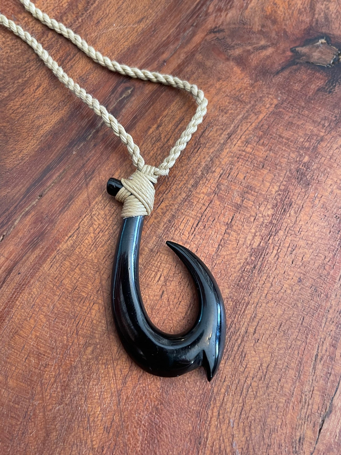 Hand Carved Buffalo Bone Hei Makau Necklace - Micronesian/ Polynesian Fish Hook Pendant