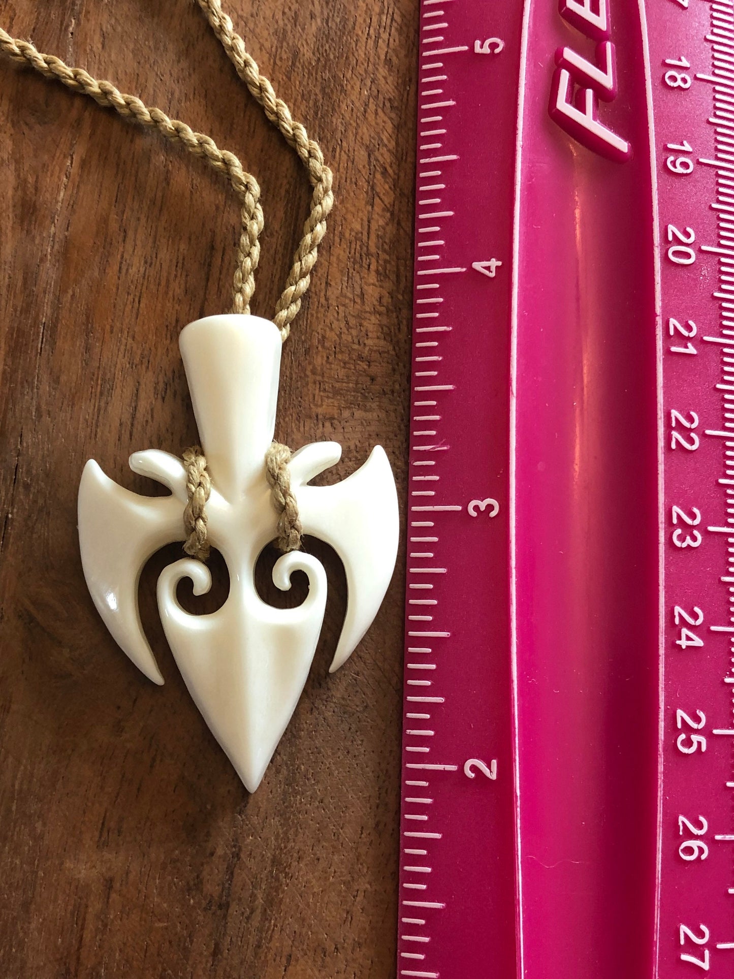 Hand Carved Buffalo Bone Trident Necklace, Adjustable Polynesian Jewelry
