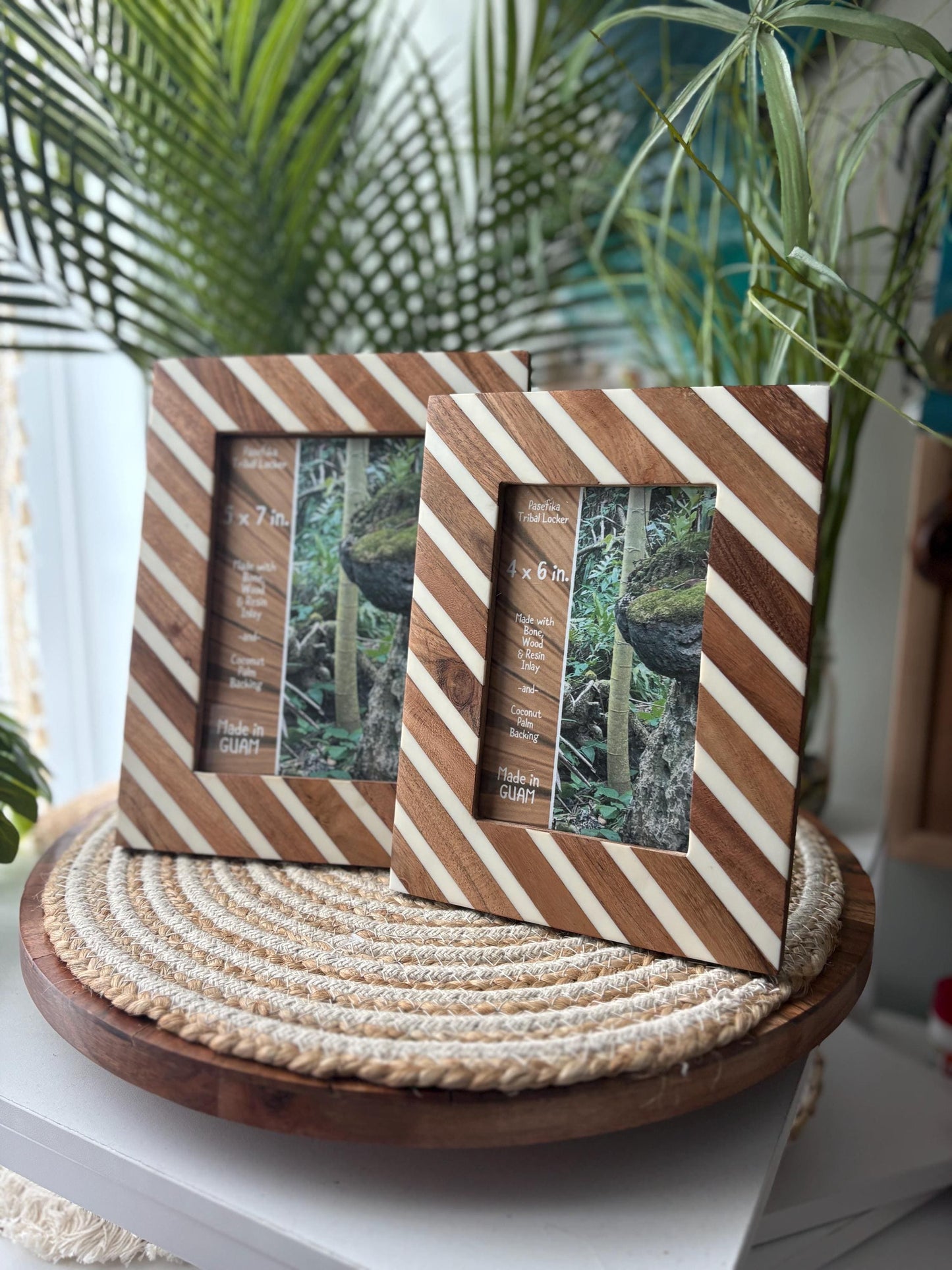 Polynesian Bone & Wood Inlay Picture Frame - 4x6 and 5x7 Unique Design