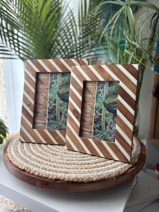Polynesian Bone & Wood Inlay Picture Frame - 4x6 and 5x7 Unique Design