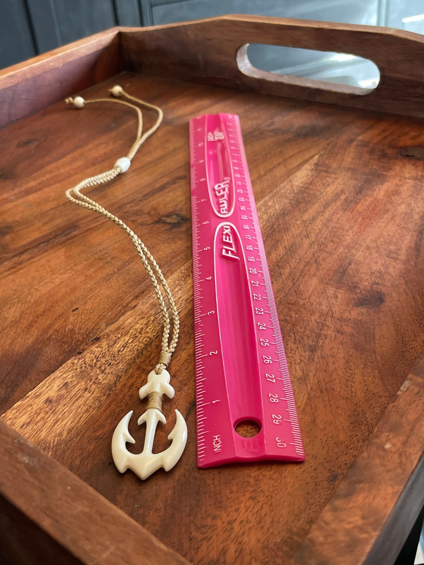 Calm Seas- Hand Carved Buffalo Bone Anchor Adjustable Necklace