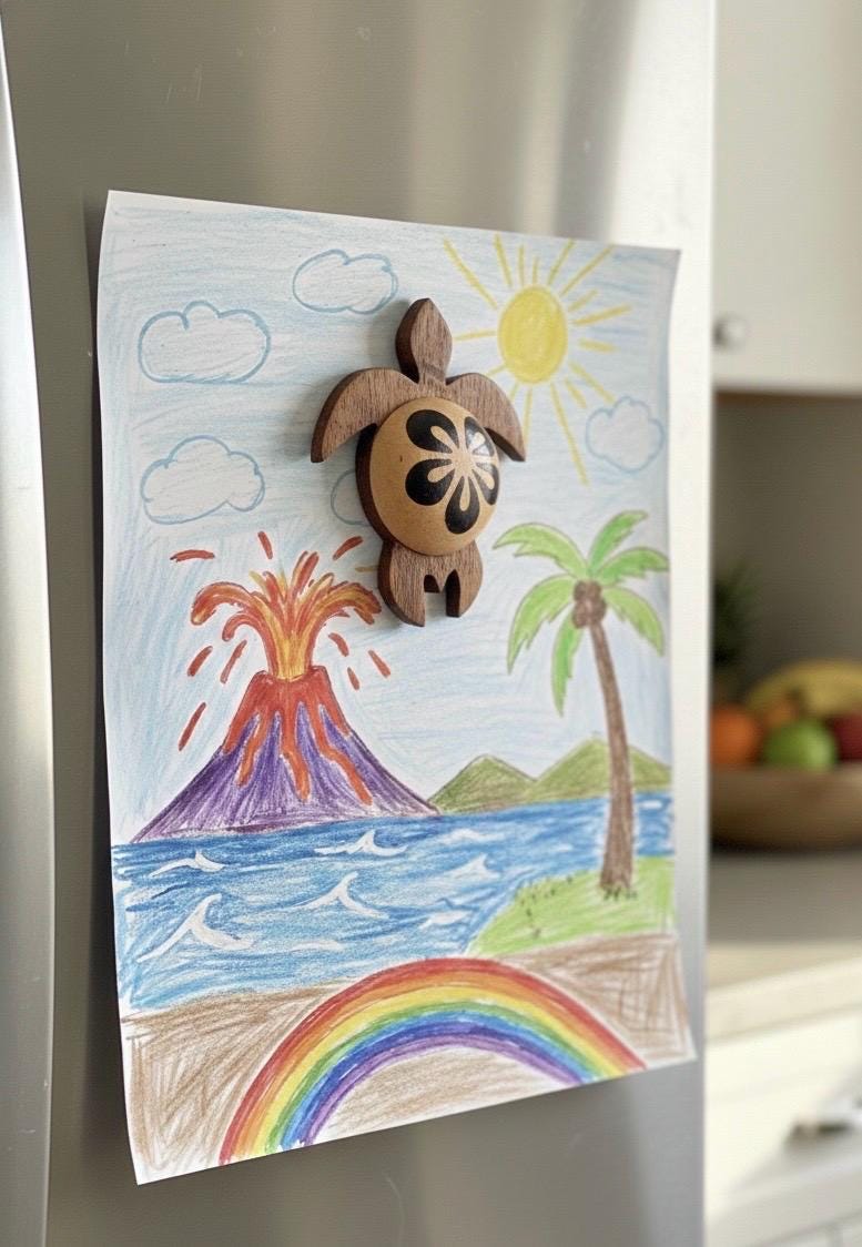 Extra-Large Handmade Wood Honu  4.5” Magnet - Hawaiian, Polynesian, Micronesian Sea Turtle Fridge Decor