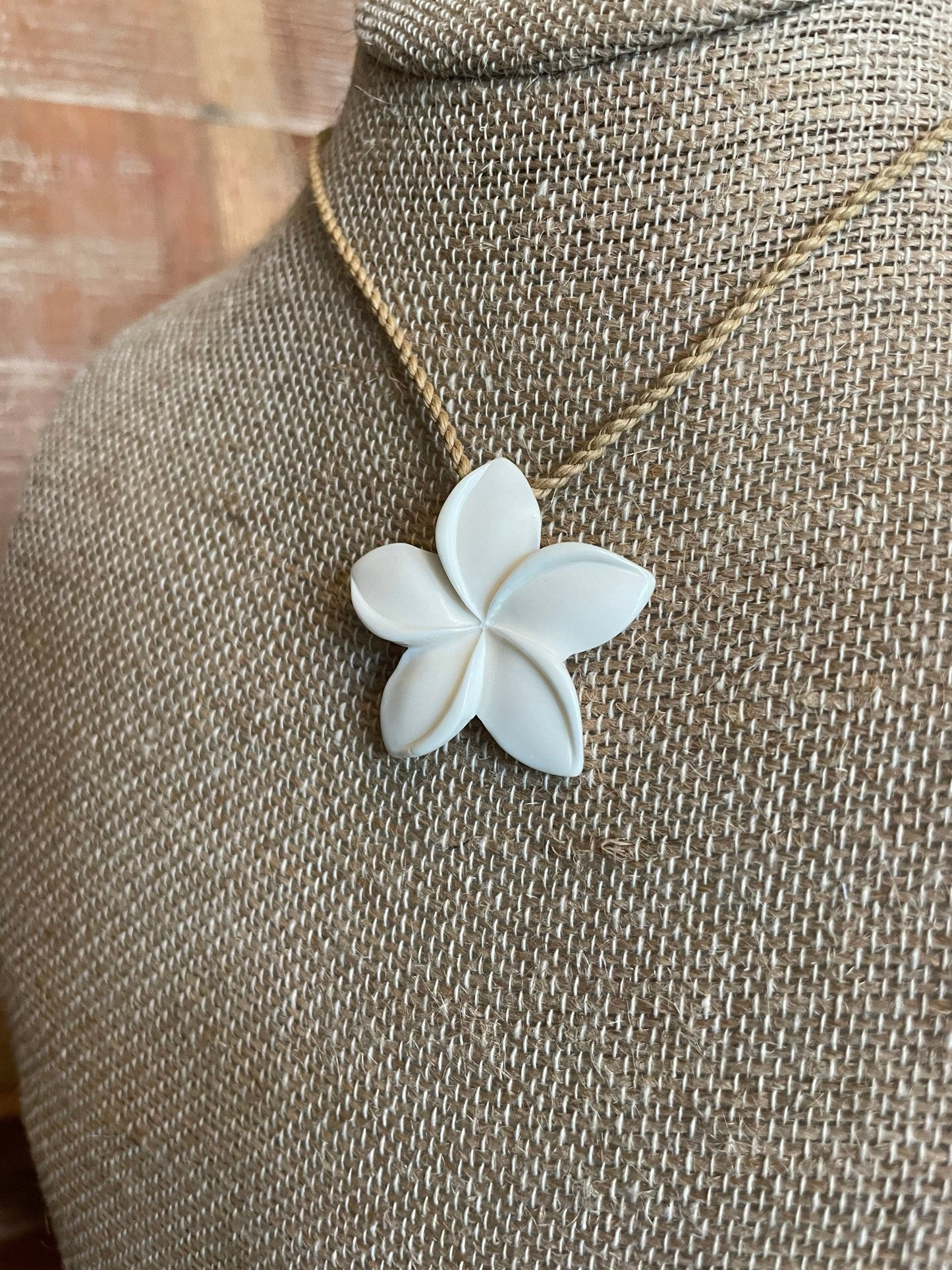 Hand-Carved Bone Plumeria Necklace – Adjustable Hawaiian Cord