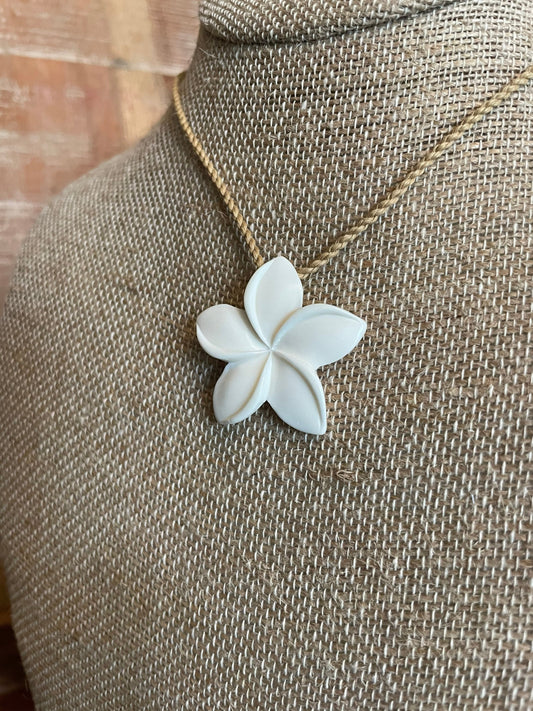 Hand-Carved Bone Plumeria Necklace – Adjustable Hawaiian Cord