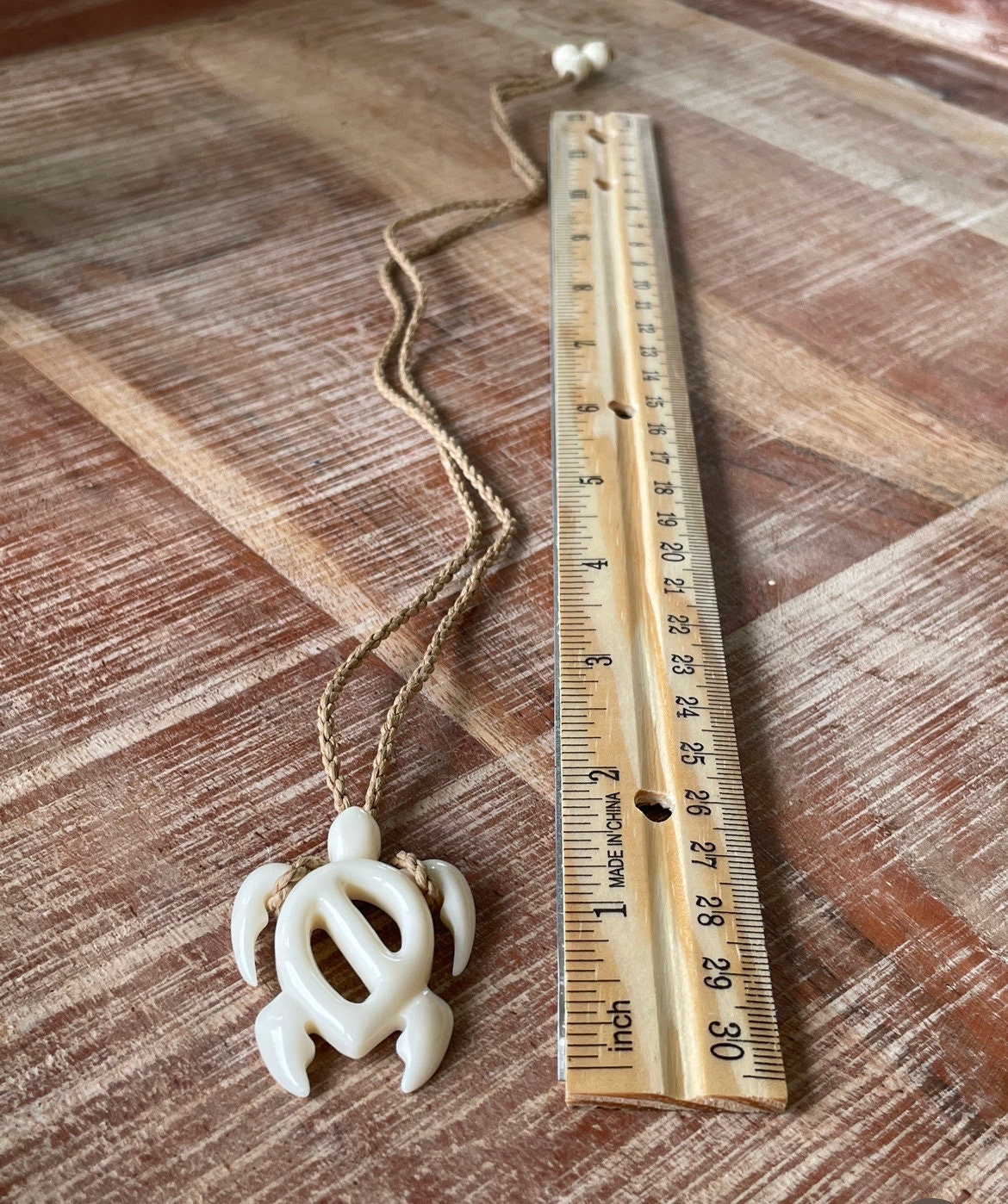 Diver’s Hand Carved Solid Bone Polynesian & Micronesian Dive Flag Turtle Necklace
