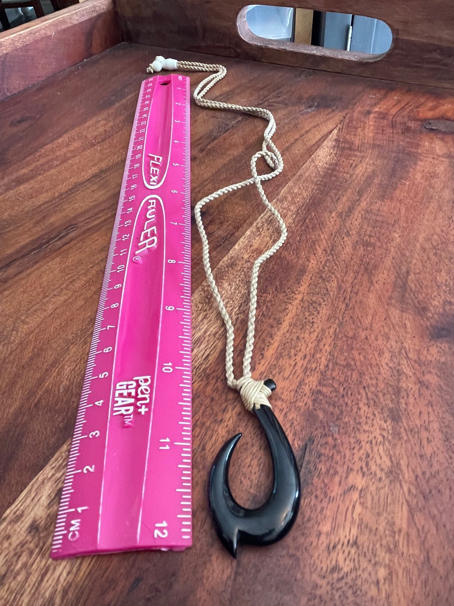 Hand Carved Buffalo Bone Hei Makau Necklace - Micronesian/ Polynesian Fish Hook Pendant