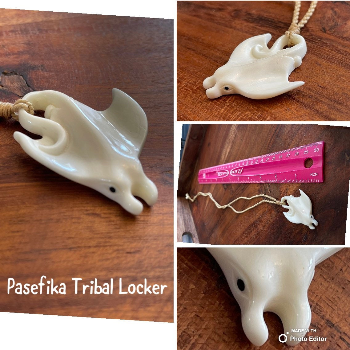 Hand Carved Buffalo Bone Manta Ray Necklace – Polynesian Freedom Symbol