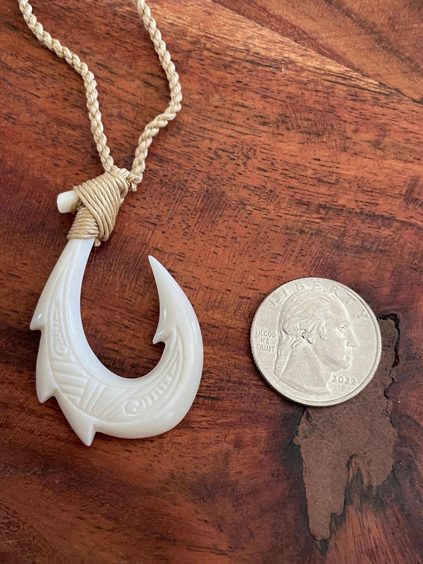 Warrior’s Hei Makau Solid Bone Fish Hook Pendant for Protection on Water