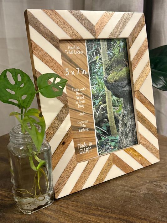 Polynesian Wood & Bone Inlay 5x7 Picture Frame