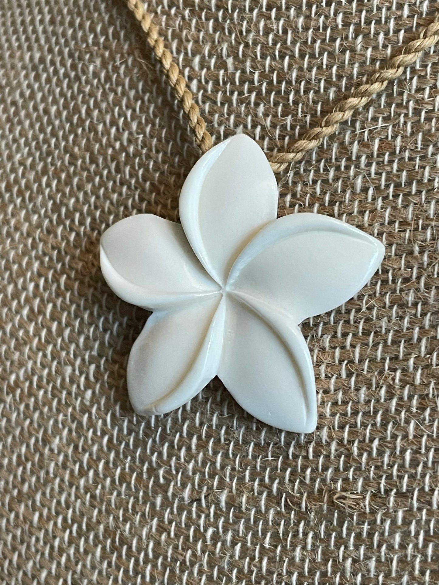 Hand-Carved Bone Plumeria Necklace – Adjustable Hawaiian Cord
