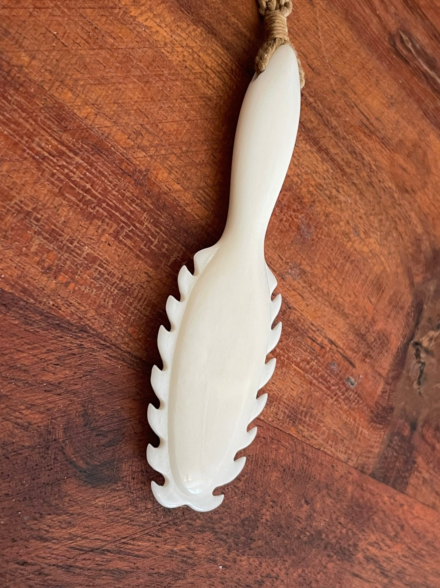 Hand Carved Buffalo Bone Hawaiian Club Pendant, Adjustable Hemp Cord