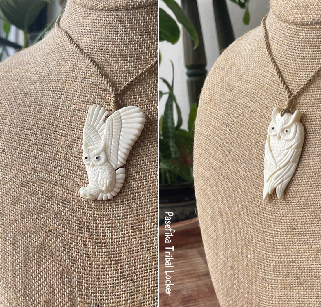Hand Carved Bone Pueo Owl Pendant – Hawaiian Necklace