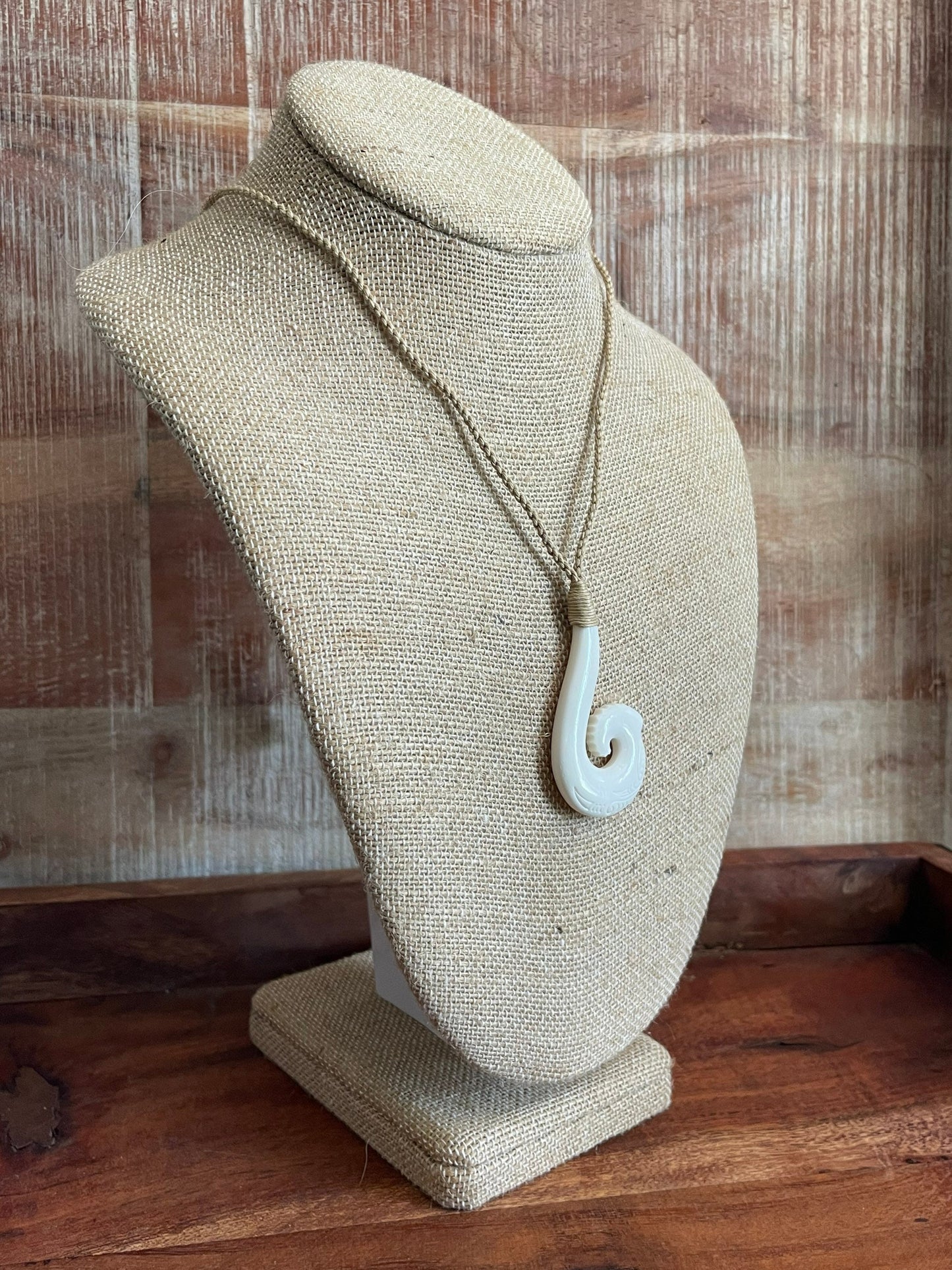 Hand Carved Buffalo Bone Makau Necklace - Adjustable Hawaiian Fish Hook