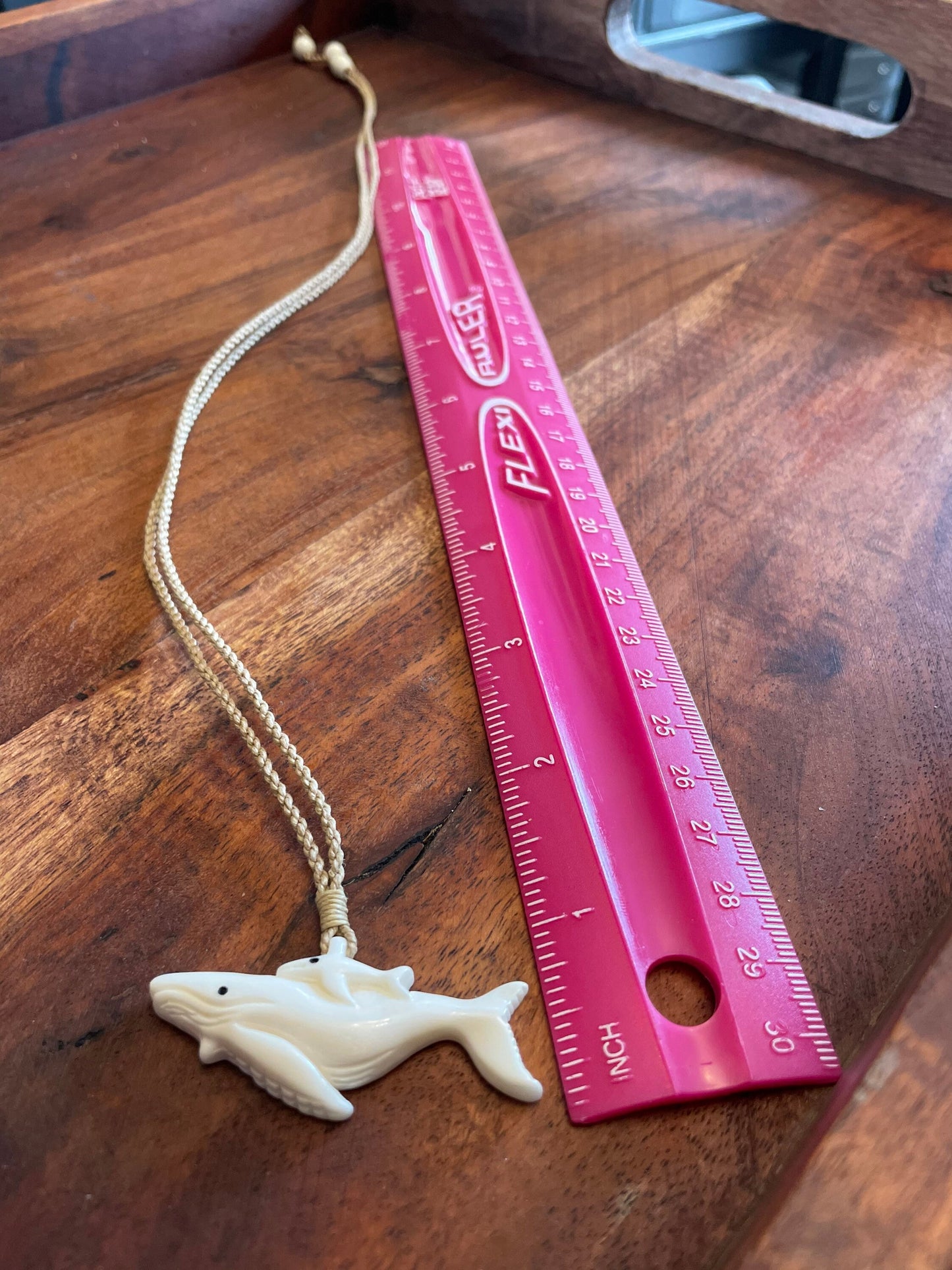 Hand Carved Bone Whale Necklace, Polynesian Mother and Baby