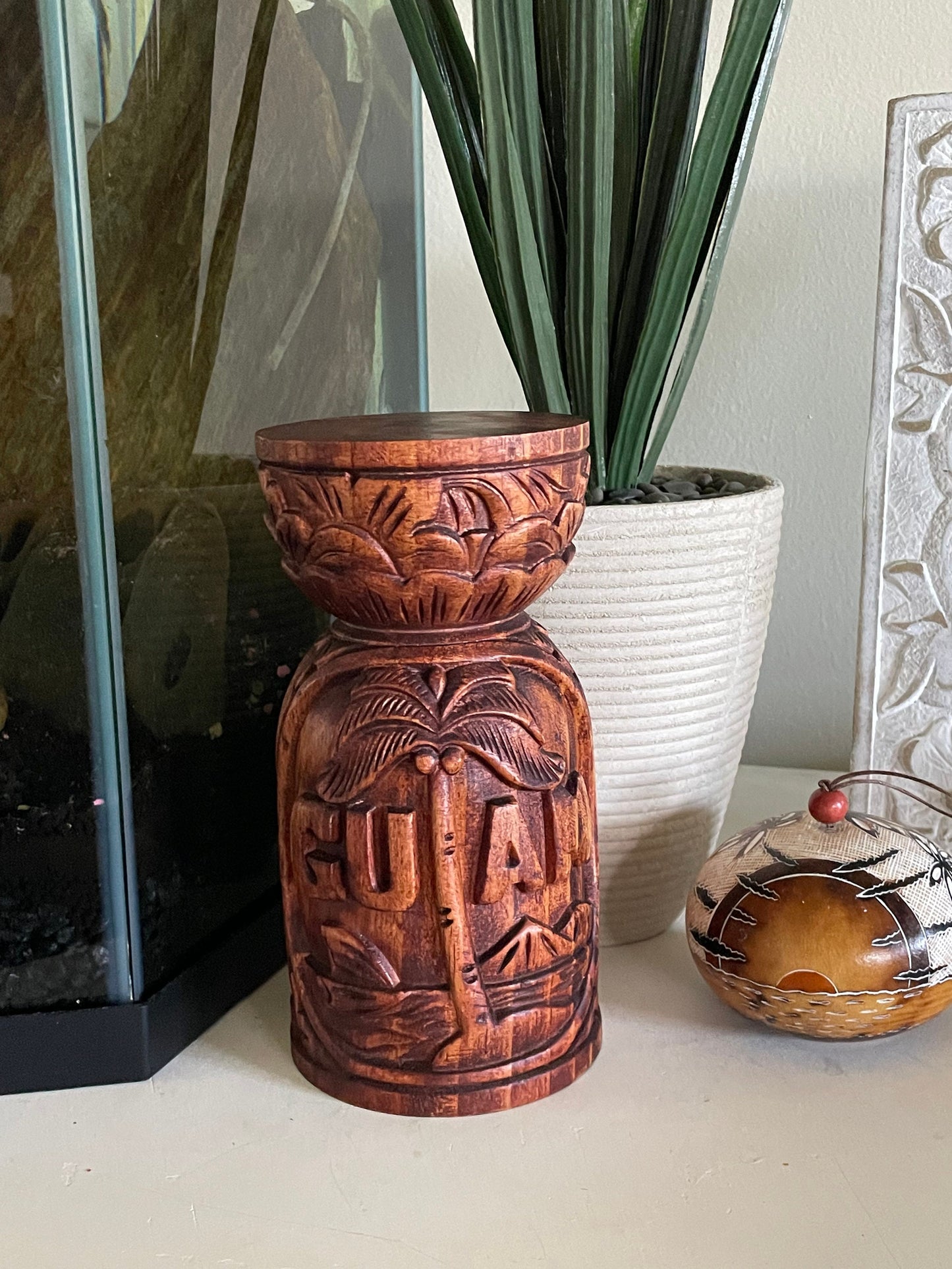 Chamorro Latte Stone Decor - Hand Carved Albesia Wood, Guam Souvenir