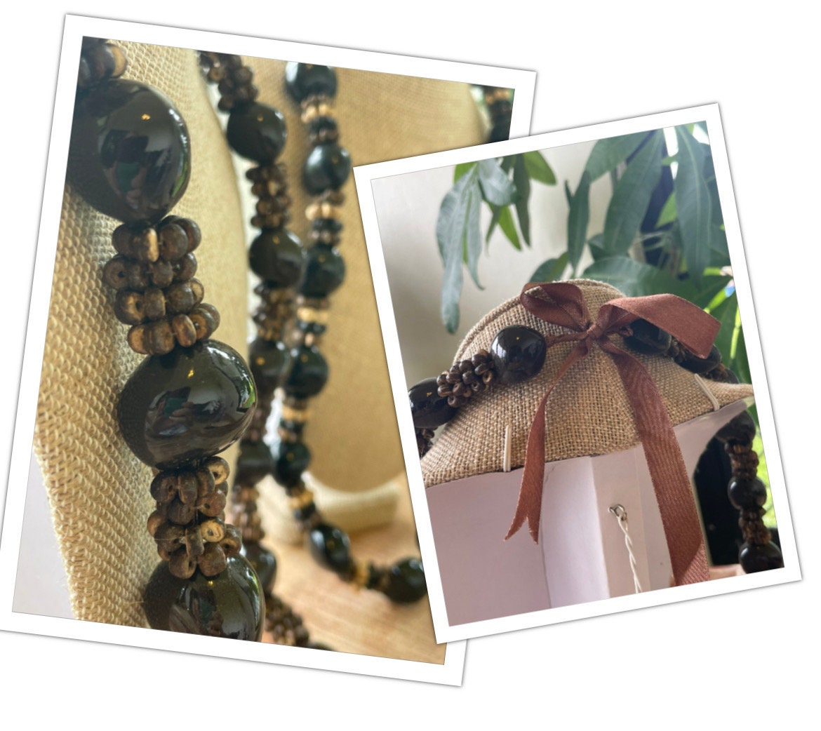 Authentic Kukui Nut Lei – 30” Ribbon Tie Polynesian Necklace