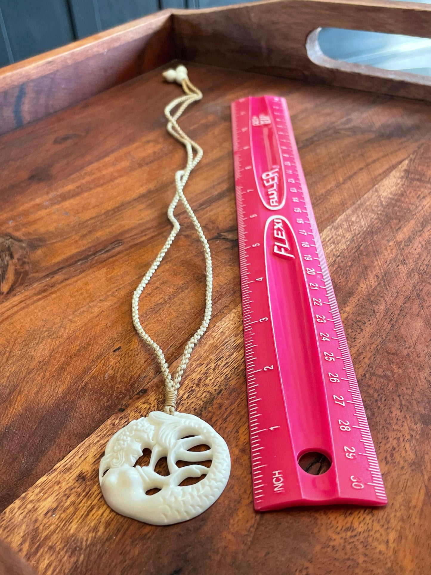 Hand Carved Buffalo Bone Mermaid Necklace - Polynesian Boho Jewelry