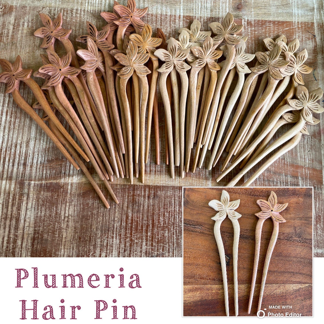 Hand-Carved Wooden Hair Fork – Polynesian Floral & Turtle Design