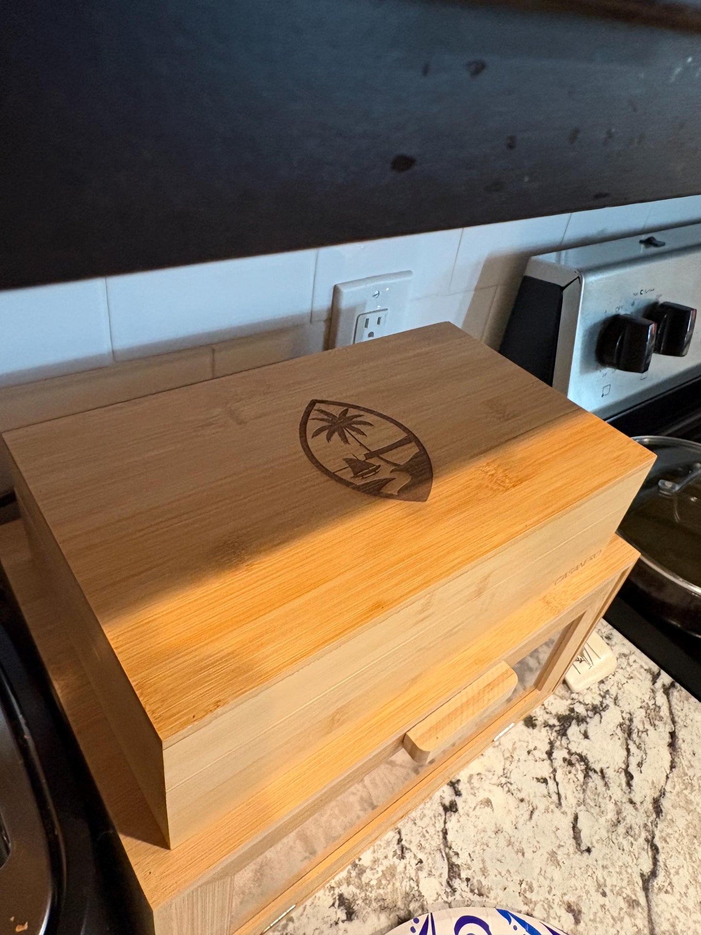 Wood Burned Guam Seal Bamboo Box