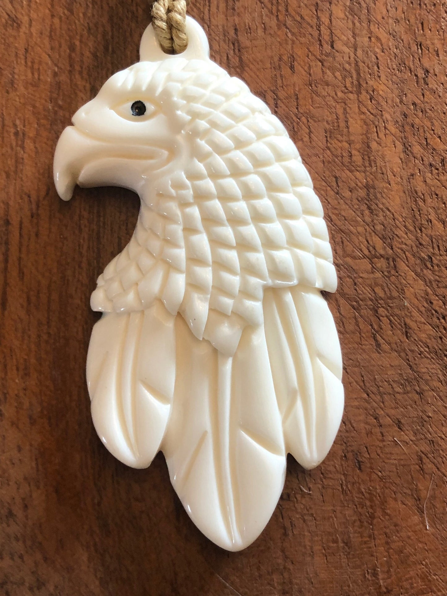 Majestic Solid Buffalo Bone Handcarved Eagle/Hawk  Adjustable Necklace