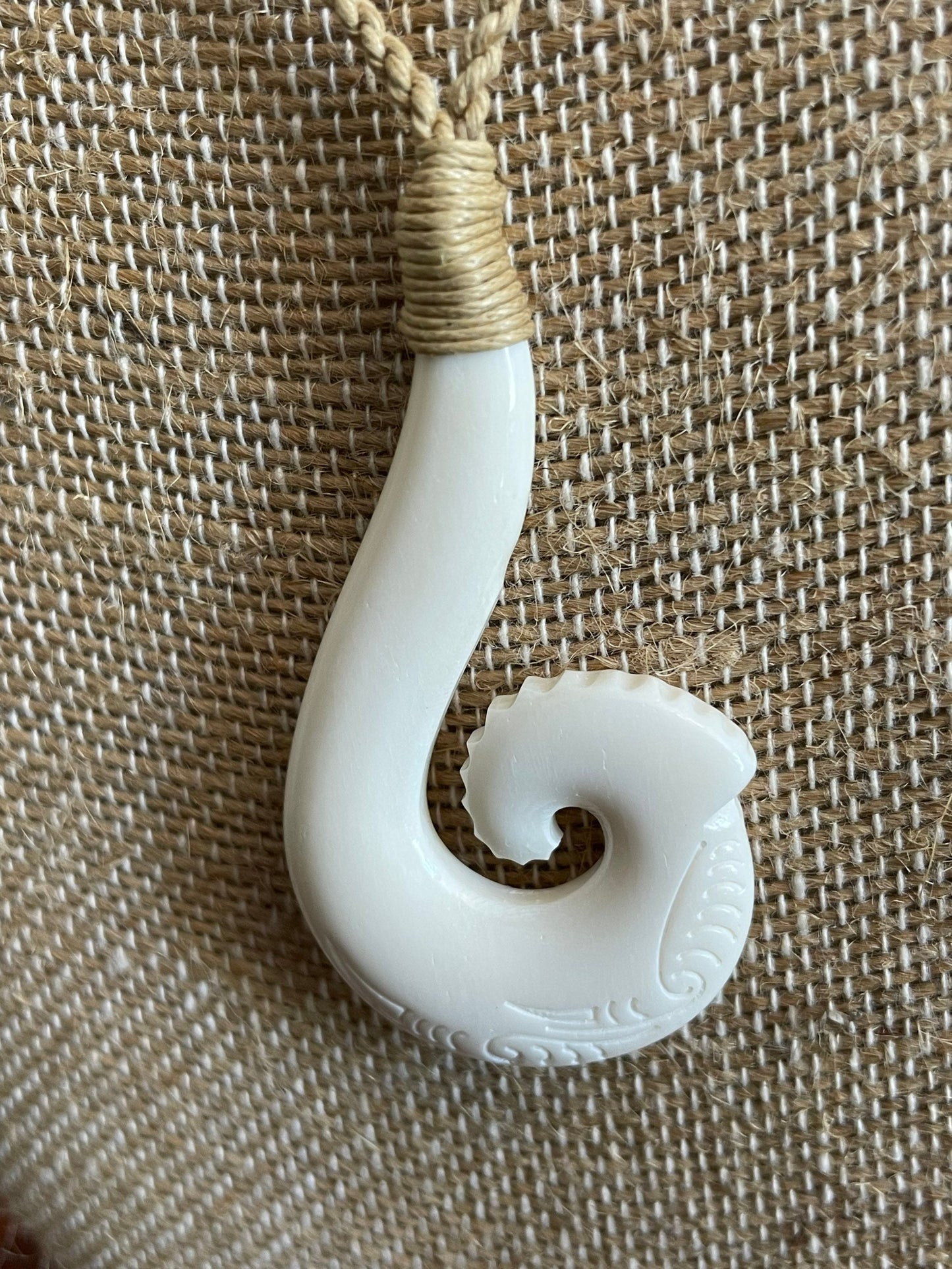 Hand Carved Buffalo Bone Makau Necklace - Adjustable Hawaiian Fish Hook