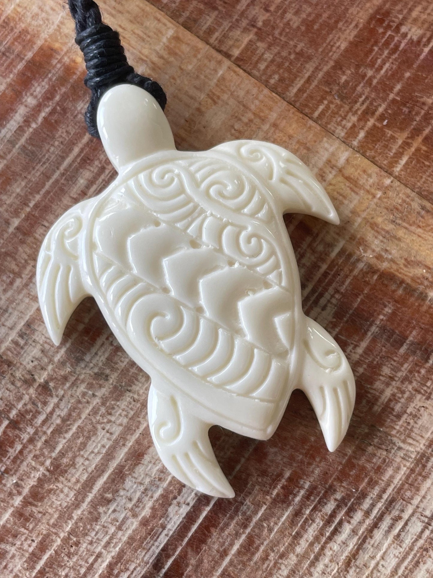 Hand Carved Buffalo Bone Sea Turtle Pendant – Adjustable Boho Necklace