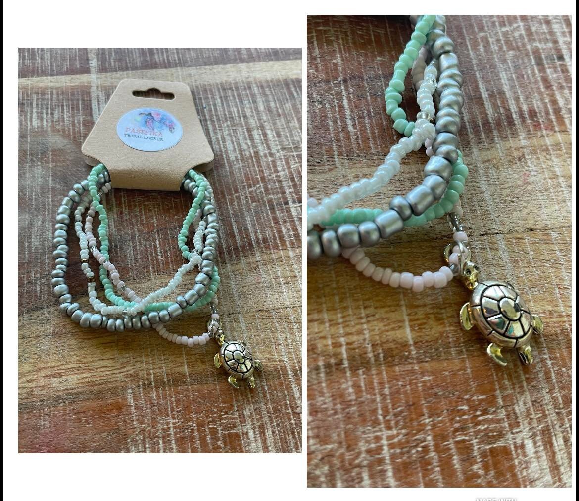 Handmade Boho Beaded Bracelet Set – Lava Stone, Seashell Accents