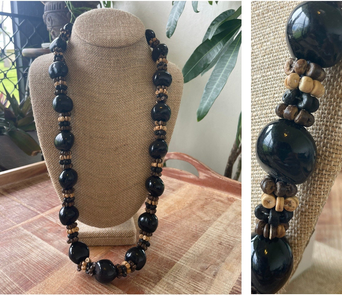 Authentic Kukui Nut Lei – 30” Ribbon Tie Polynesian Necklace