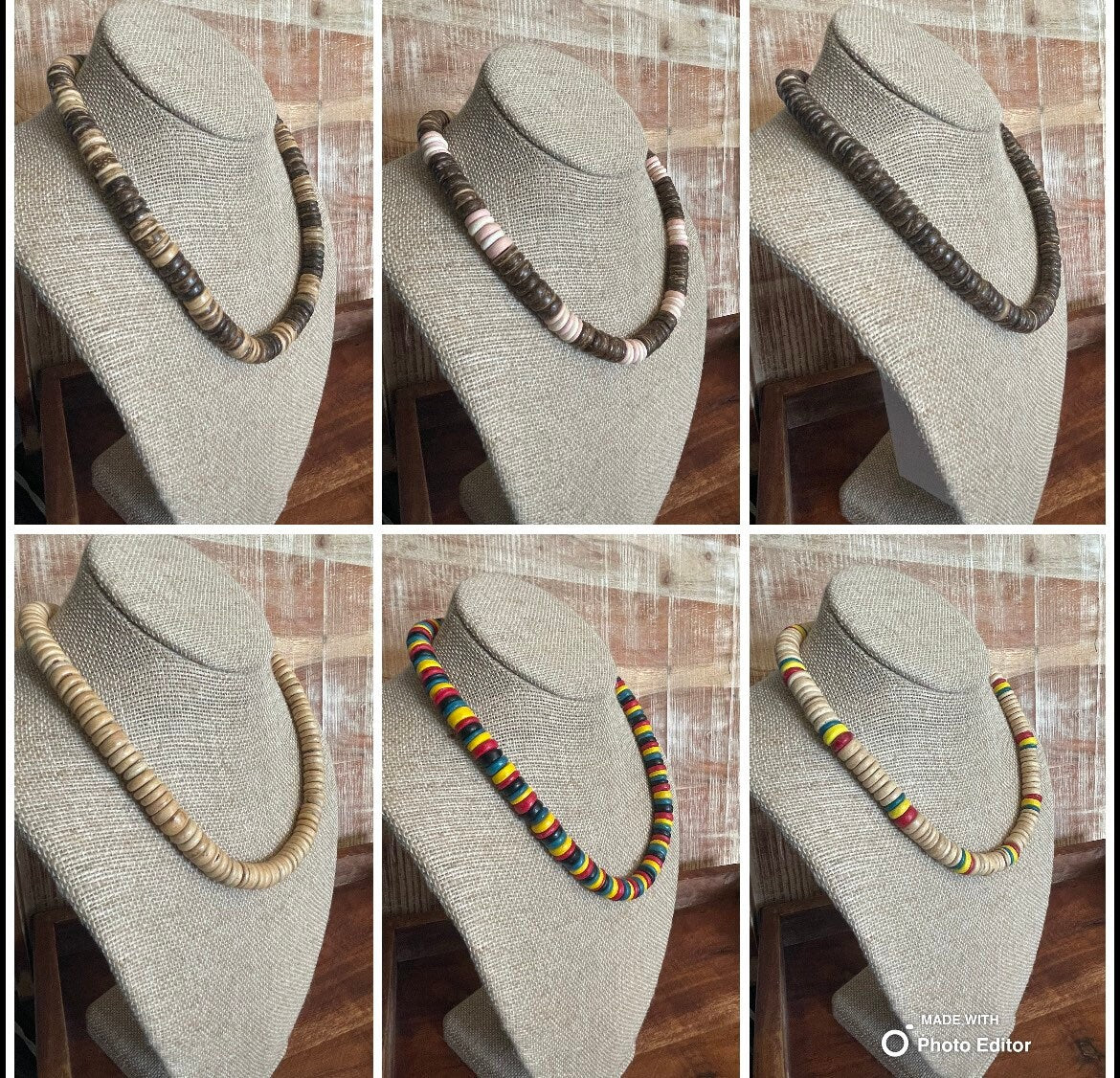 Coconut Shell Beaded Necklace, Boho Hawaiian Style