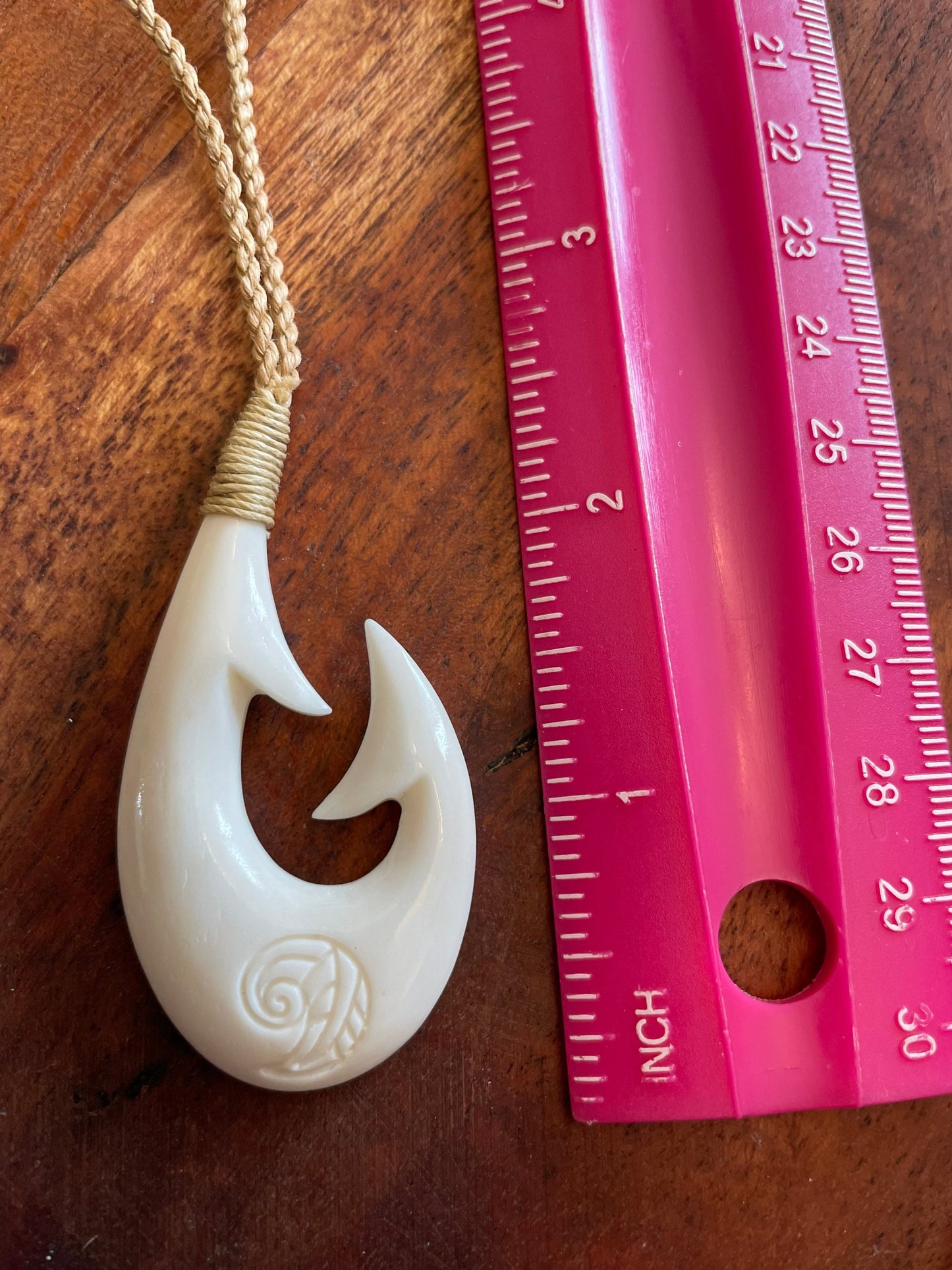 Hand Carved Buffalo Bone Fish Hook Necklace – Koru Fern Design