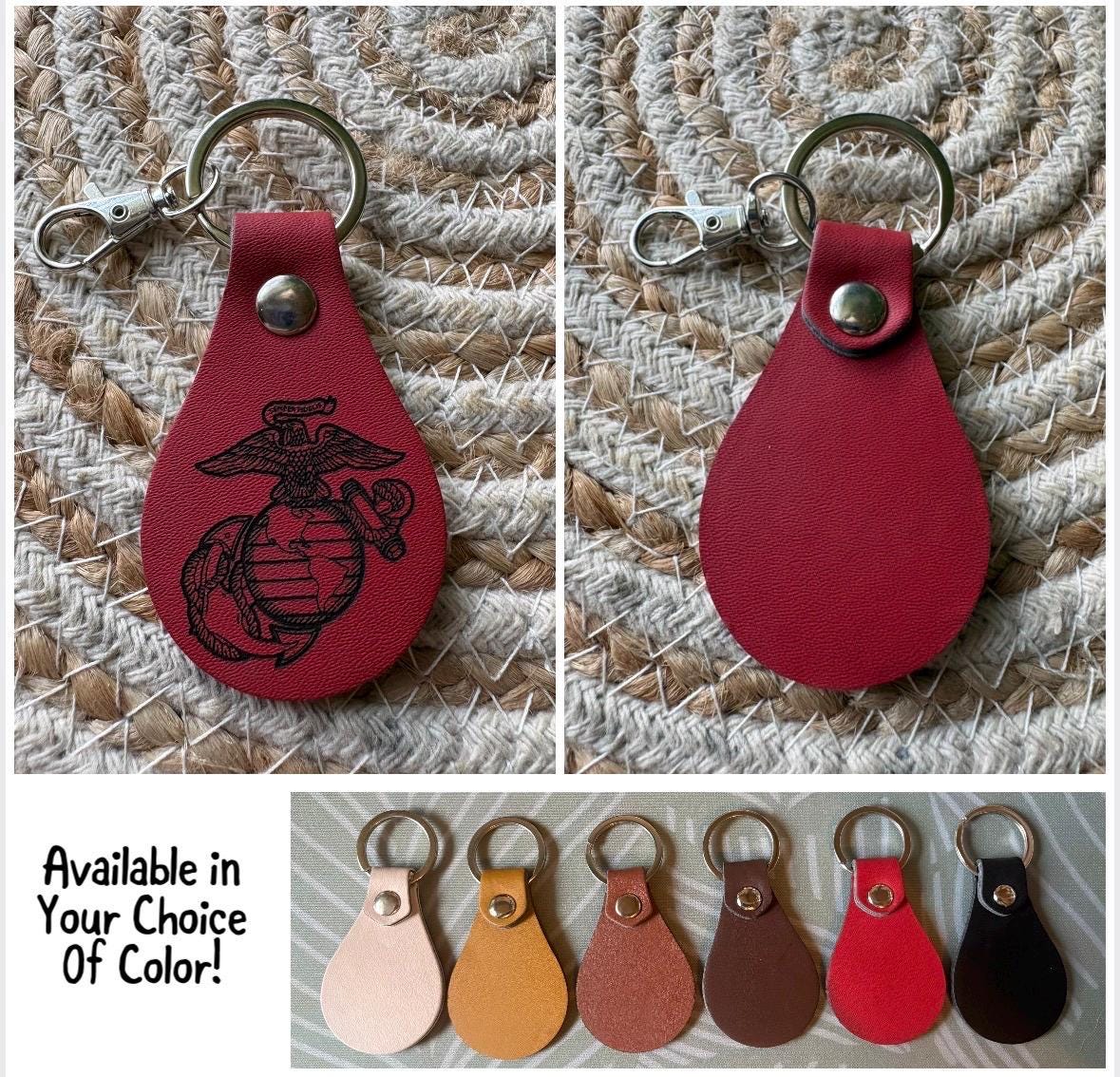 Engraved Leather US Military Keychain, Armed Forces Gift
