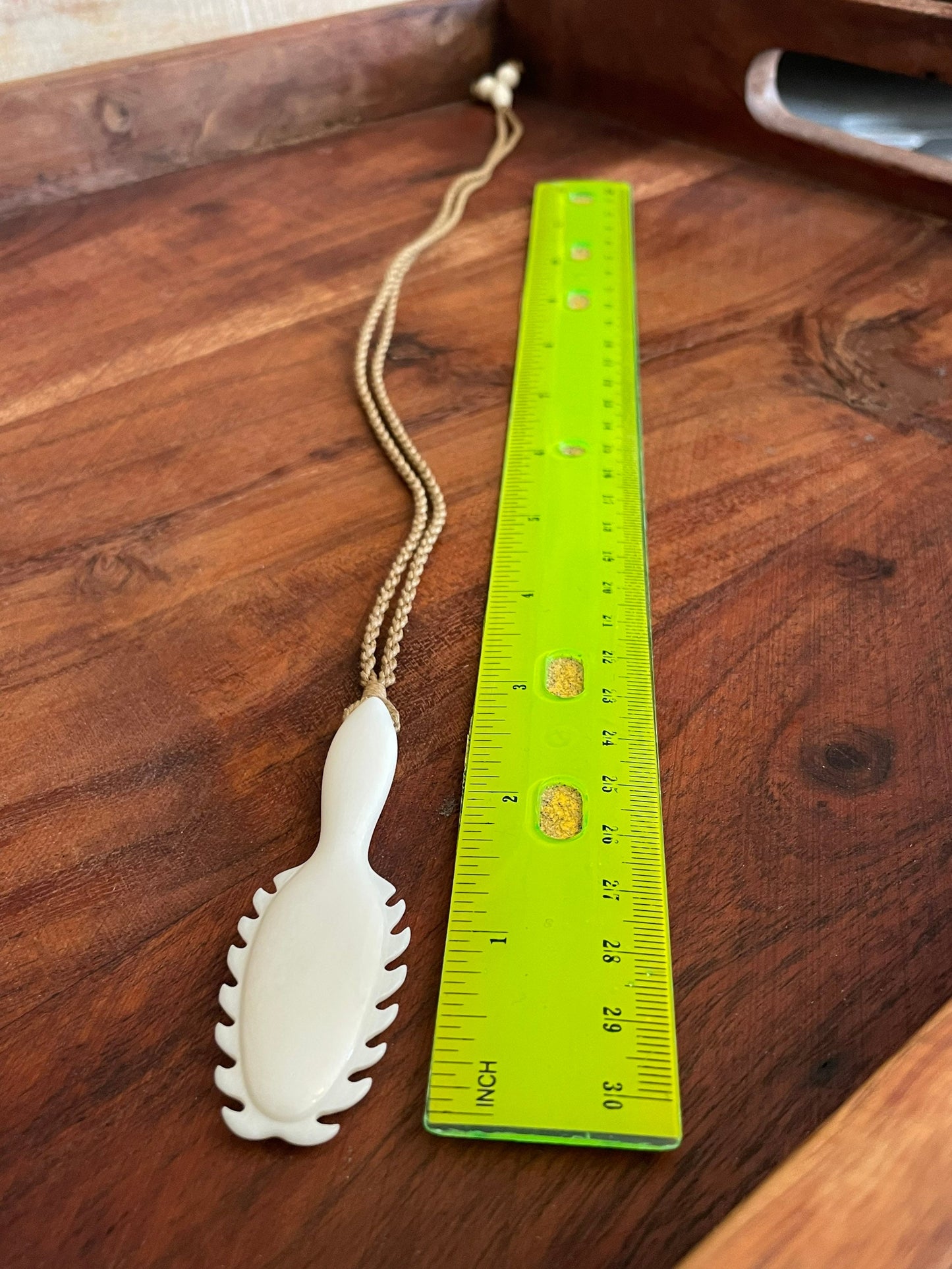 Hand Carved Buffalo Bone Hawaiian Club Pendant, Adjustable Hemp Cord