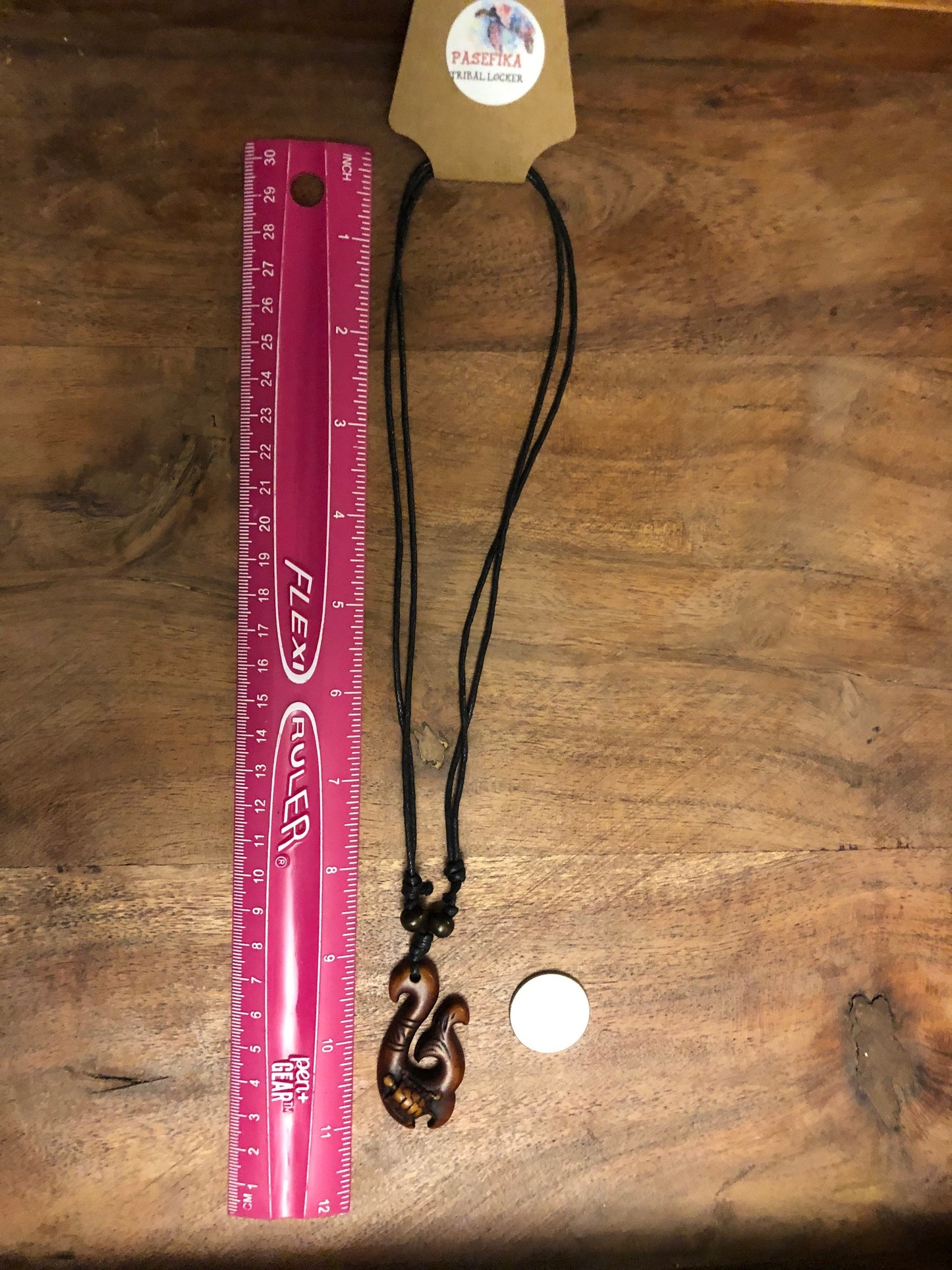 Polynesian Fish Hook Necklace, Buffalo Bone & Resin Honu Turtle Pendant