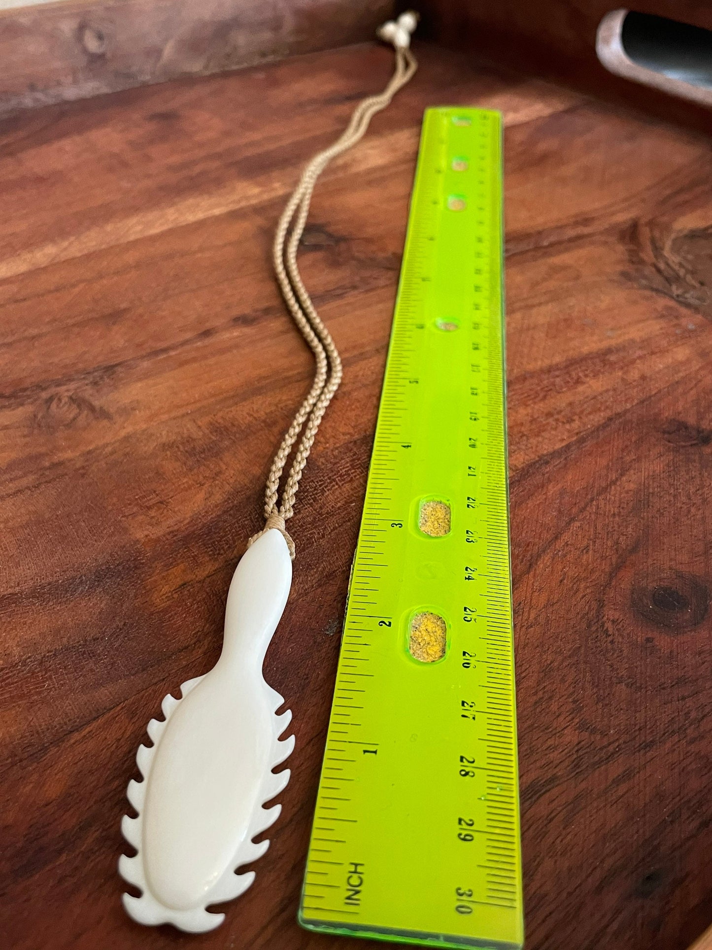 Hand Carved Buffalo Bone Hawaiian Club Pendant, Adjustable Hemp Cord
