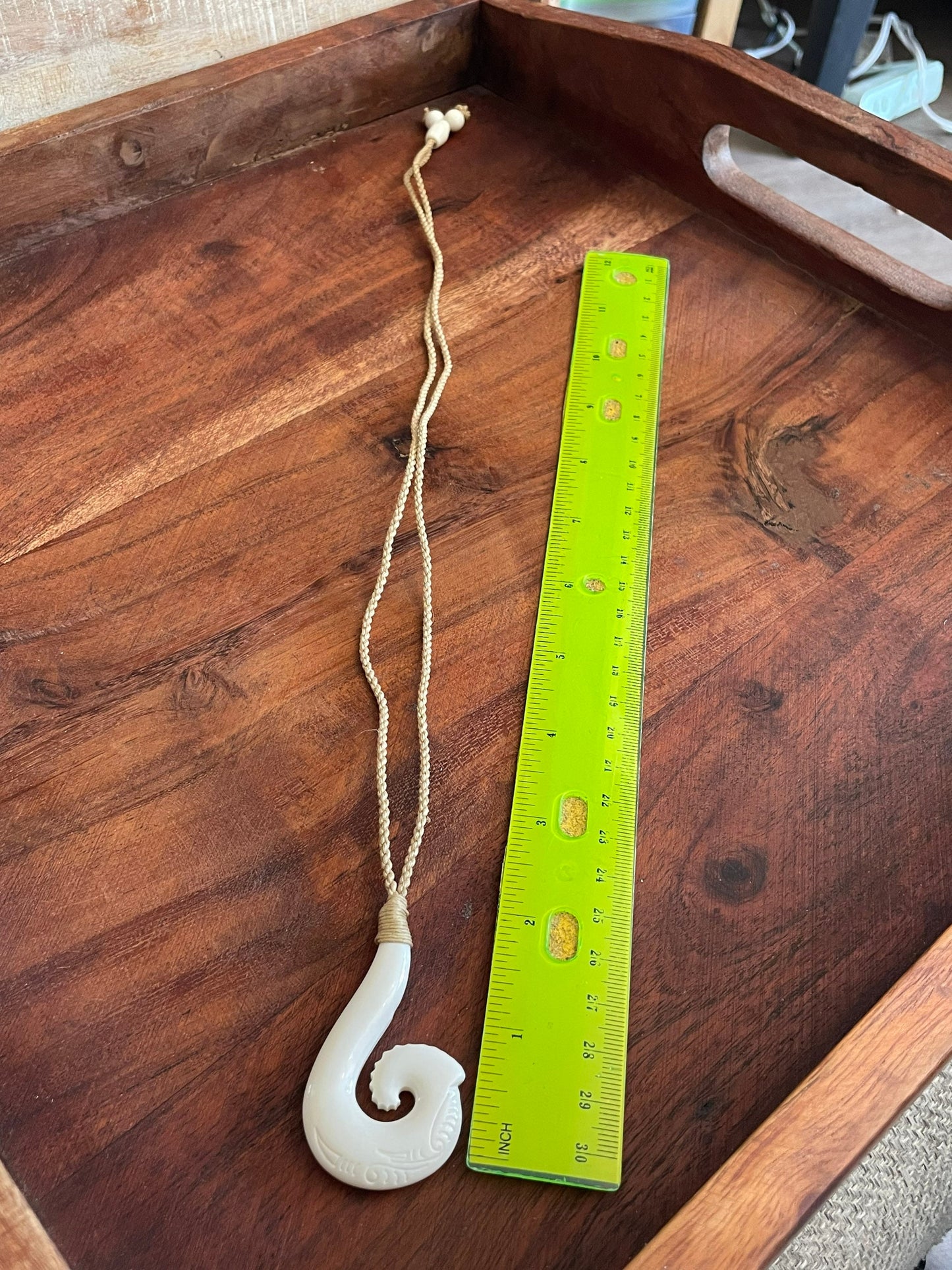 Hand Carved Buffalo Bone Makau Necklace - Adjustable Hawaiian Fish Hook