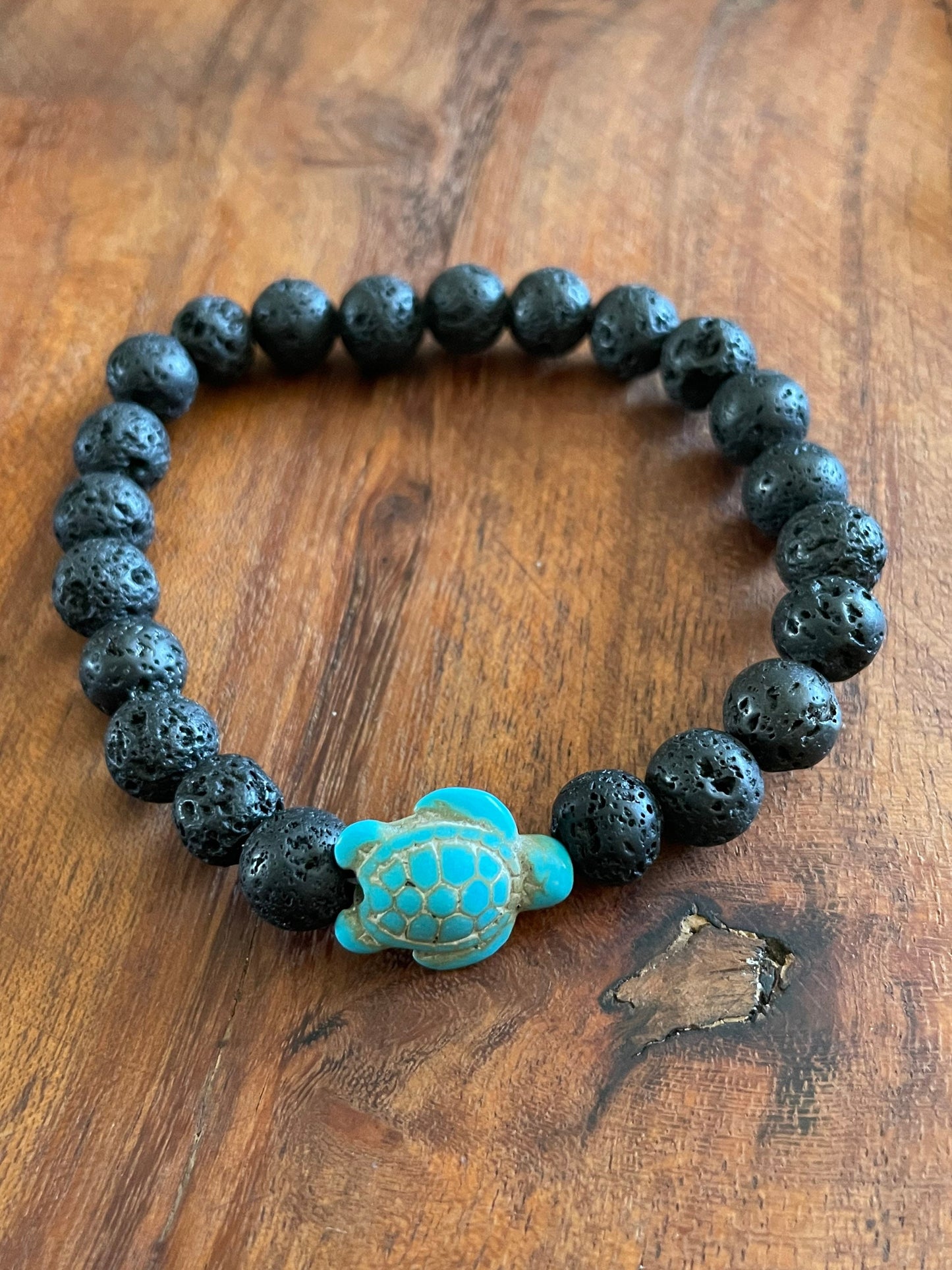 Lava Bead Bracelet with Clay Honu Turtle Accent