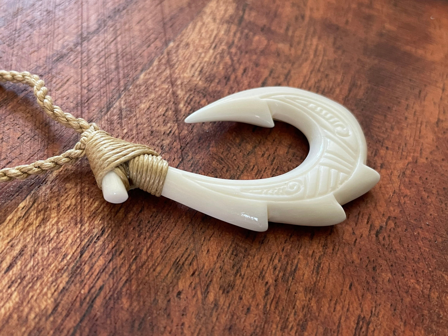 Warrior’s Hei Makau Solid Bone Fish Hook Pendant for Protection on Water