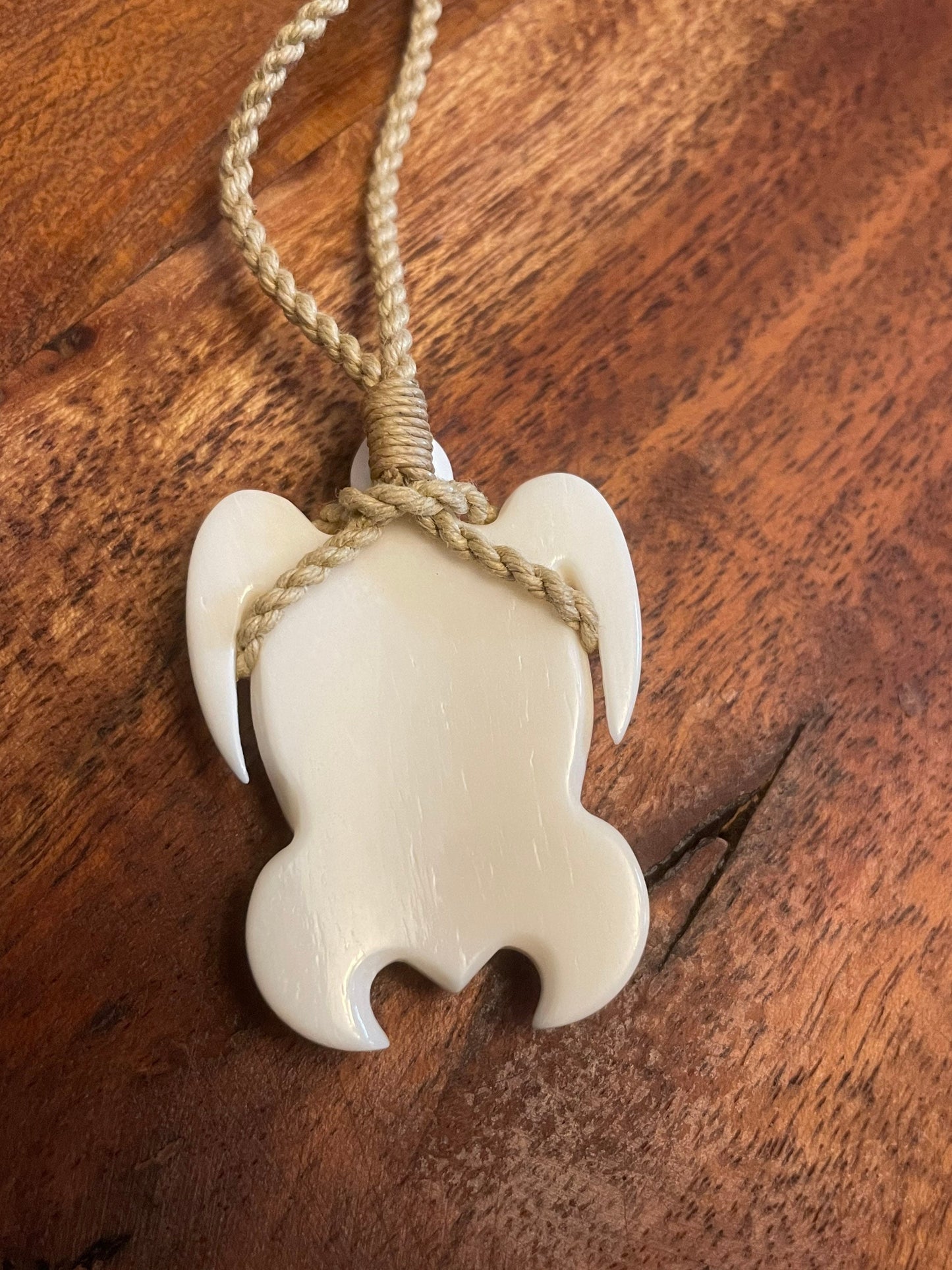 Hand Carved Buffalo Bone Honu Pendant - Adjustable Sea Turtle Necklace