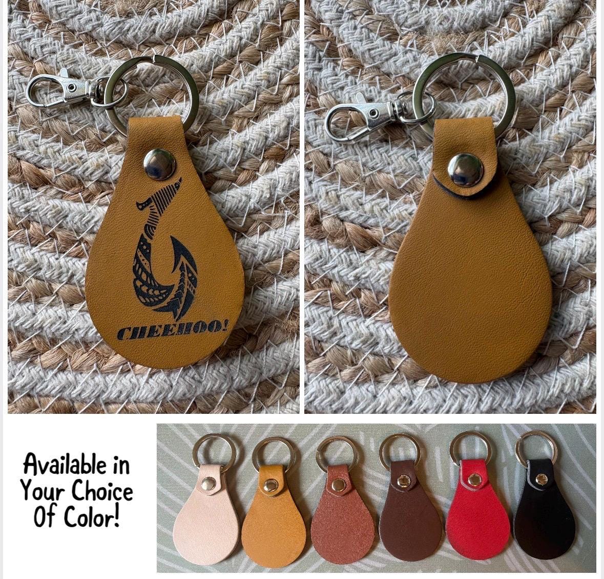 Leather Engraved Hawaiian Keychains with Swivel Metal Clip - Personalization Available