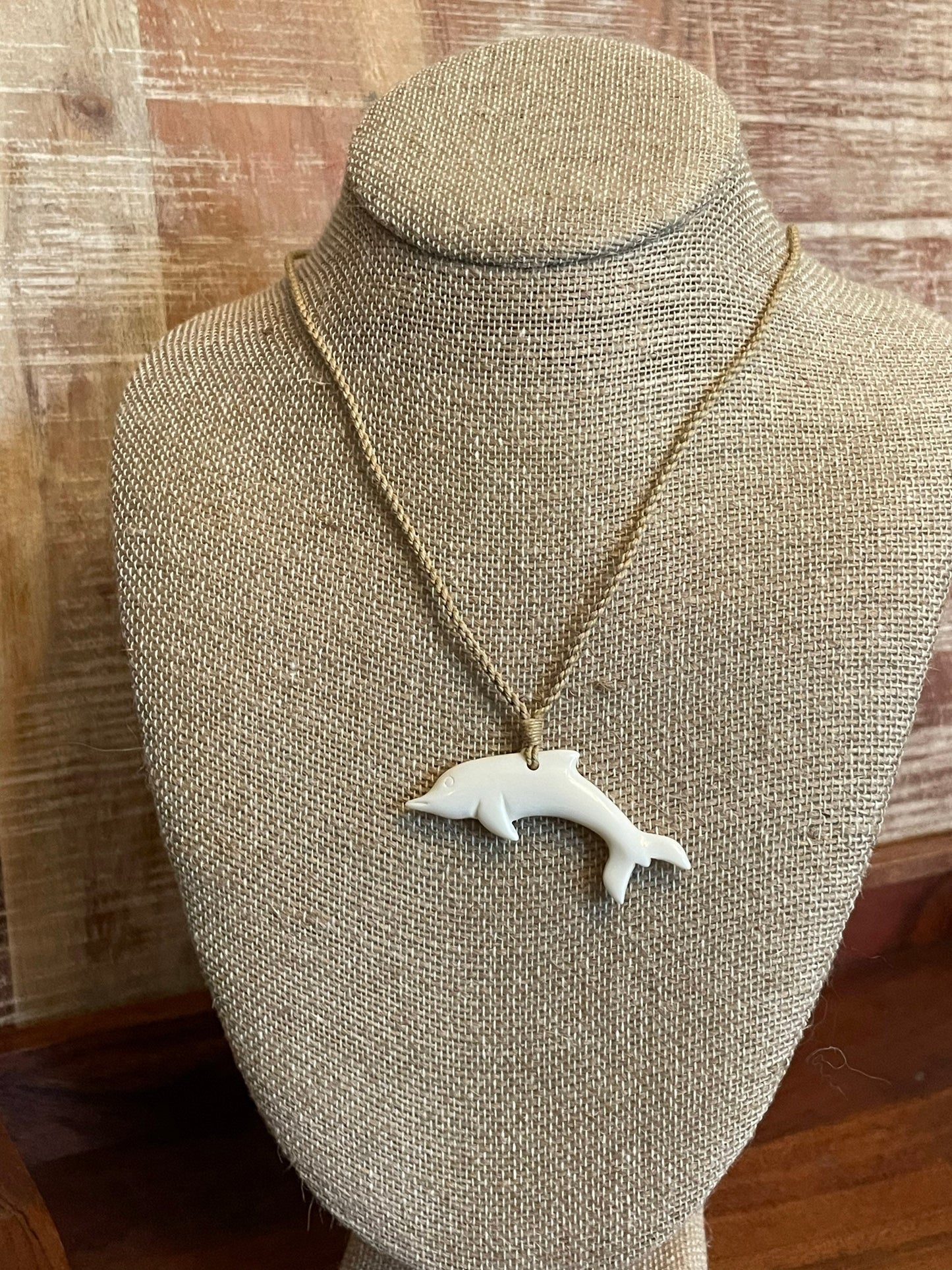 Hand Carved Bone Dolphin Necklace – Hawaiian Surfer Style Cord