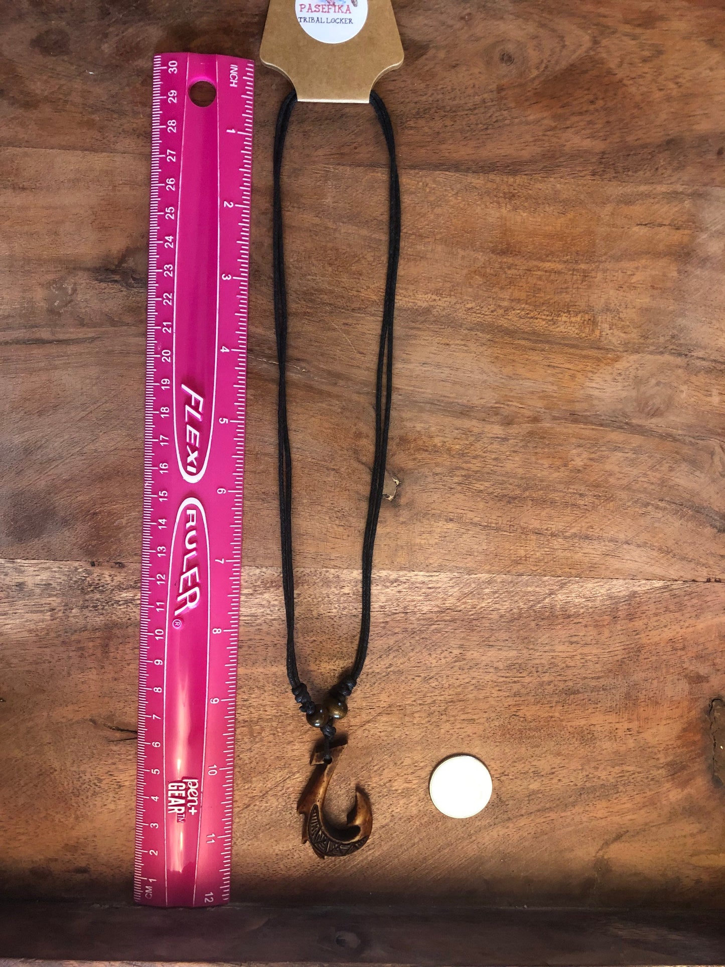 Polynesian Handcrafted Makau or Fish Hook Buffalo Bone & Resin Adjustable Necklace Beachy Boho Surfer