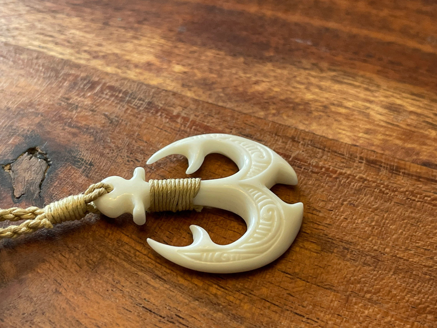 Security Anchor - Hand Carved and Engraved Solid Bone Anchor Adjustable Necklace- Protection