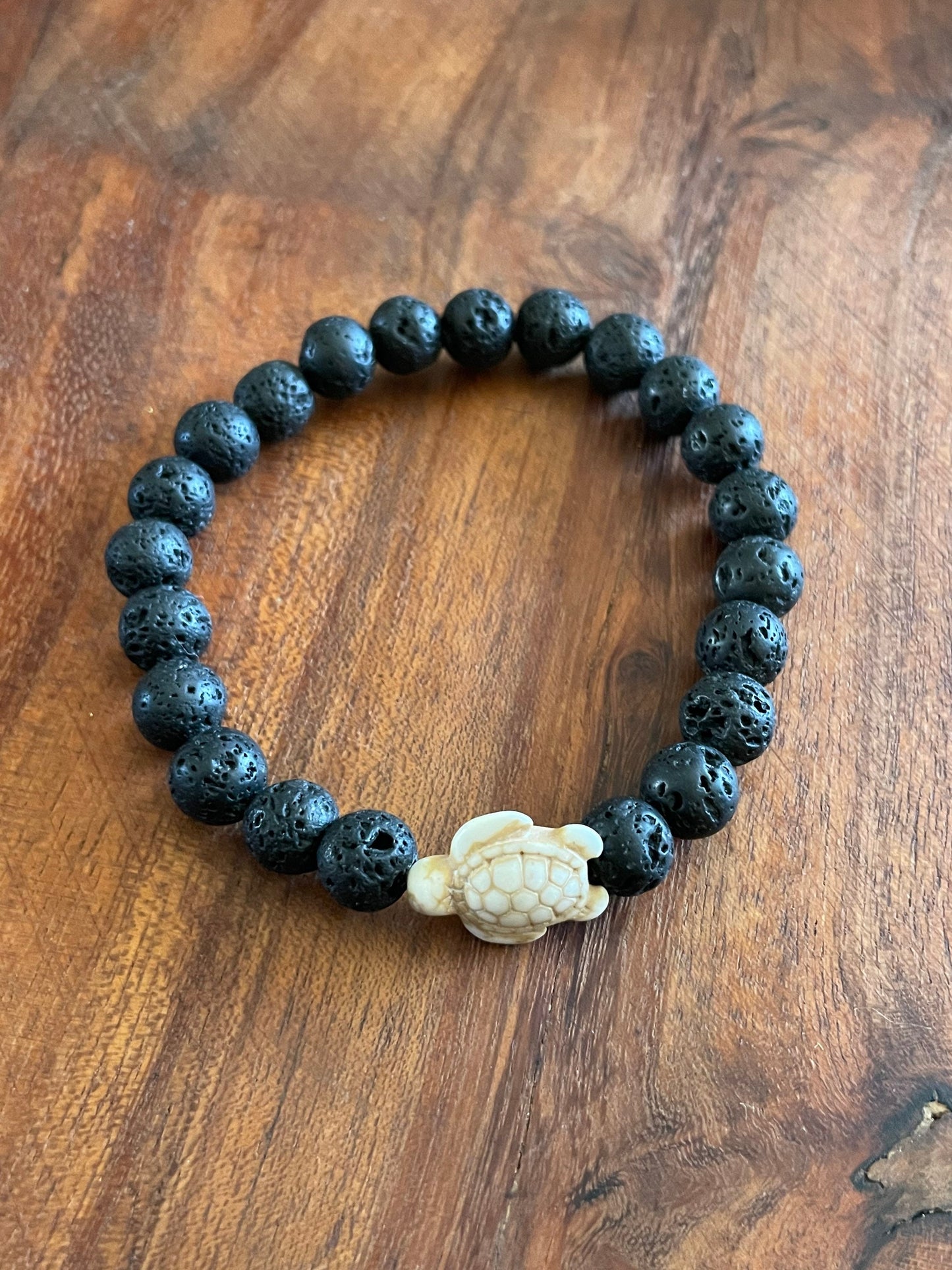 Lava Bead Bracelet with Clay Honu Turtle Accent