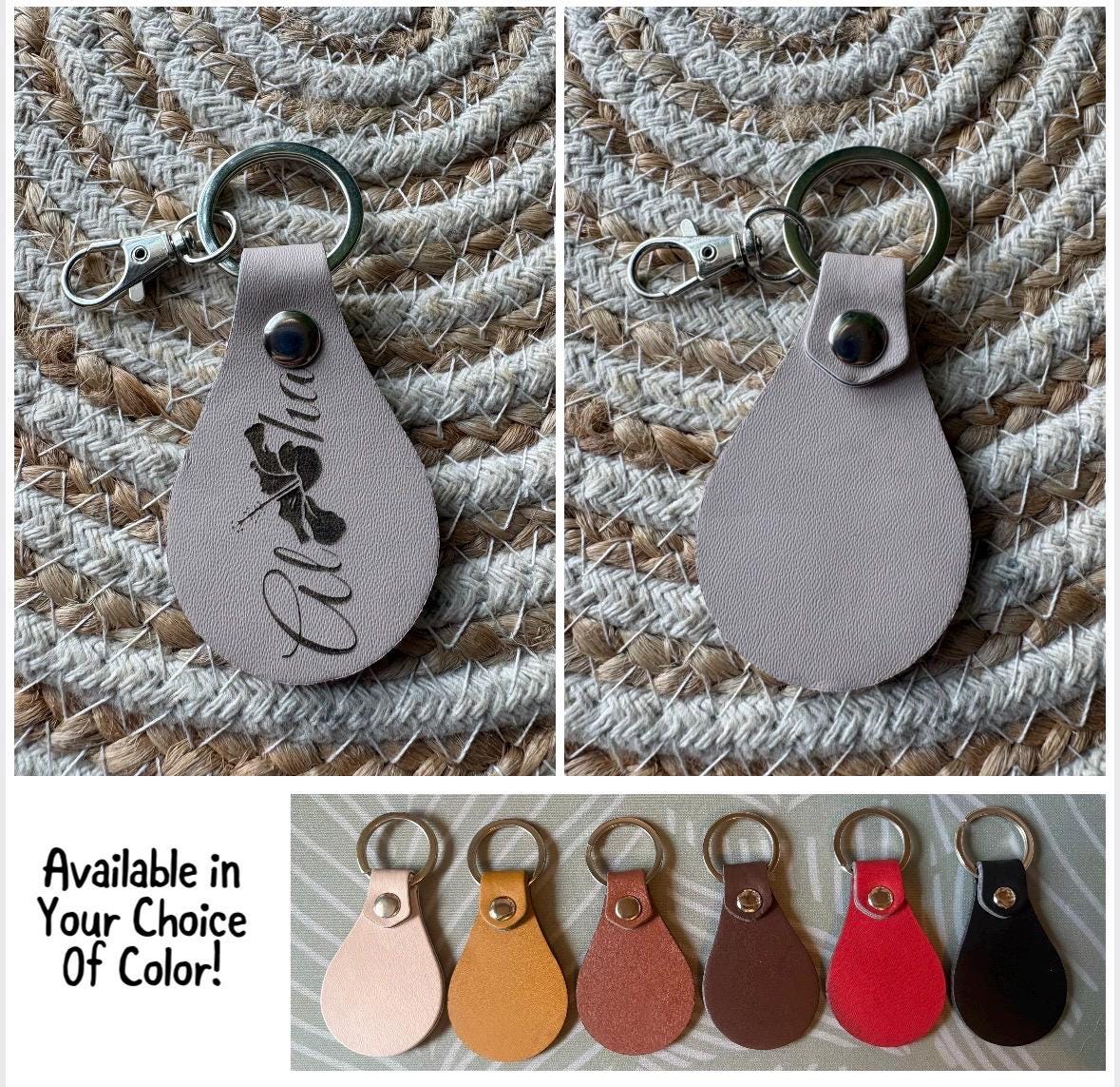 Leather Engraved Hawaiian Keychains with Swivel Metal Clip - Personalization Available