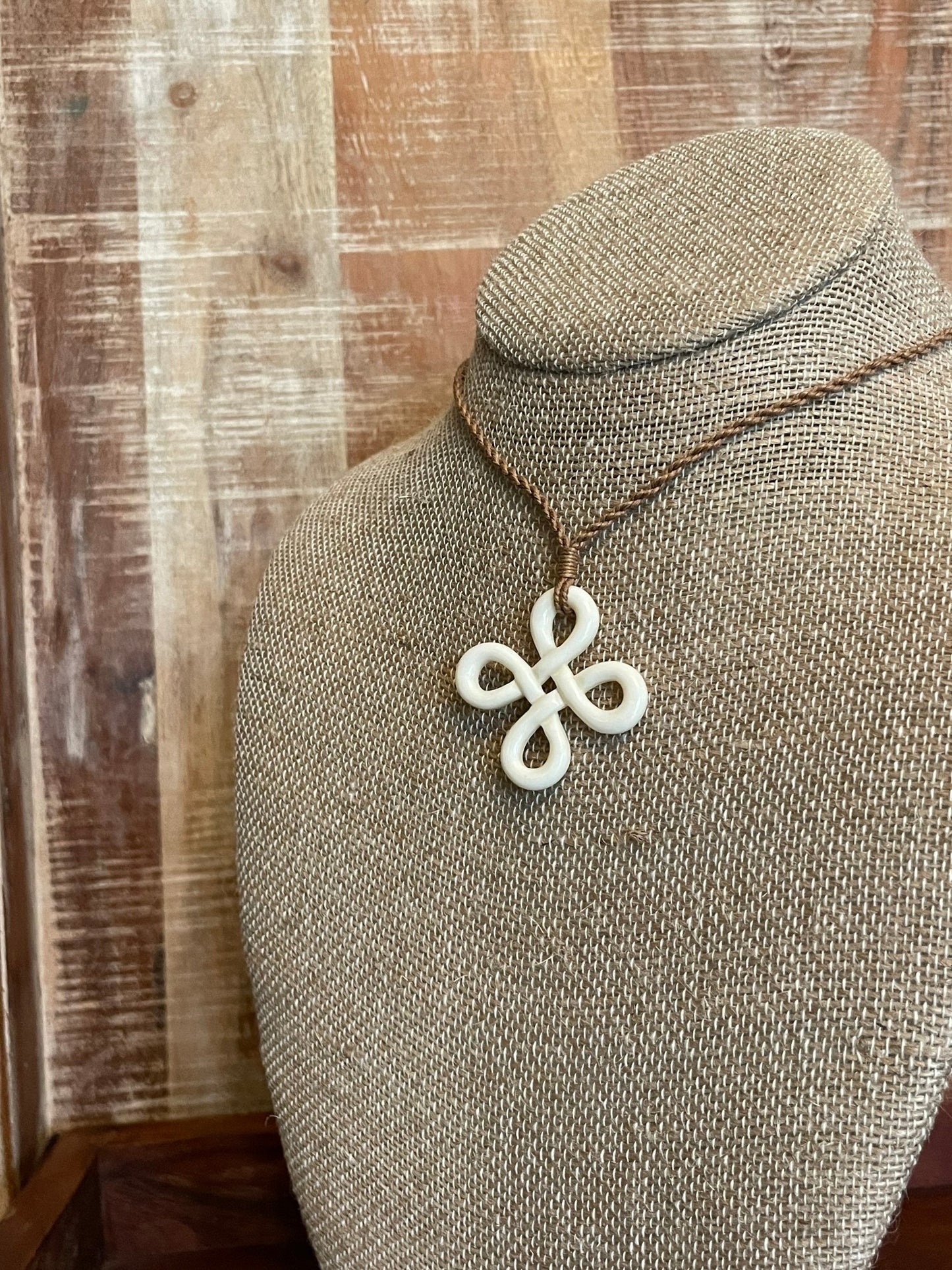 Hand Carved Bone Polynesian Necklace – Clover Cross Pendant