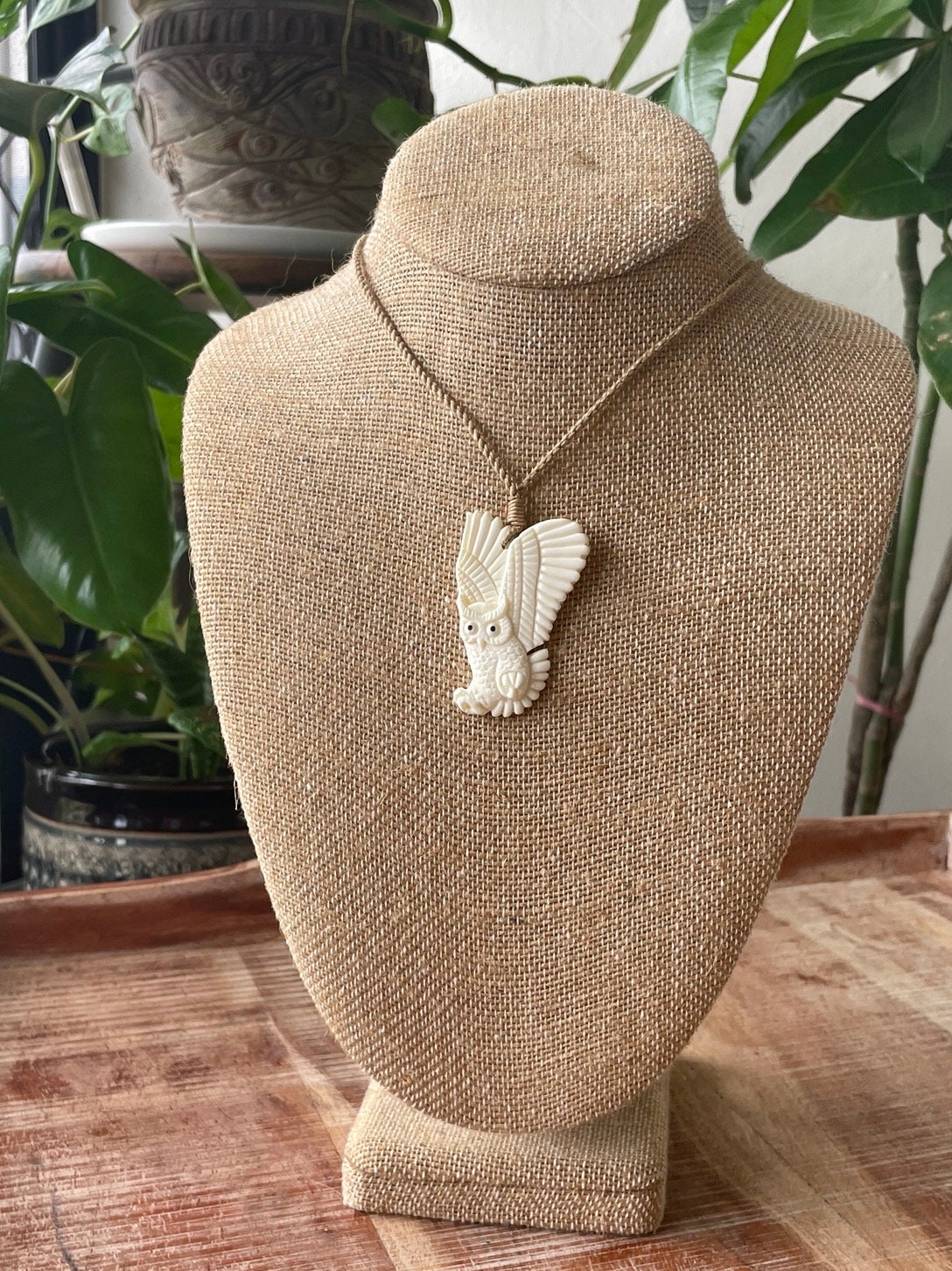 Hand Carved Bone Pueo Owl Pendant – Hawaiian Necklace