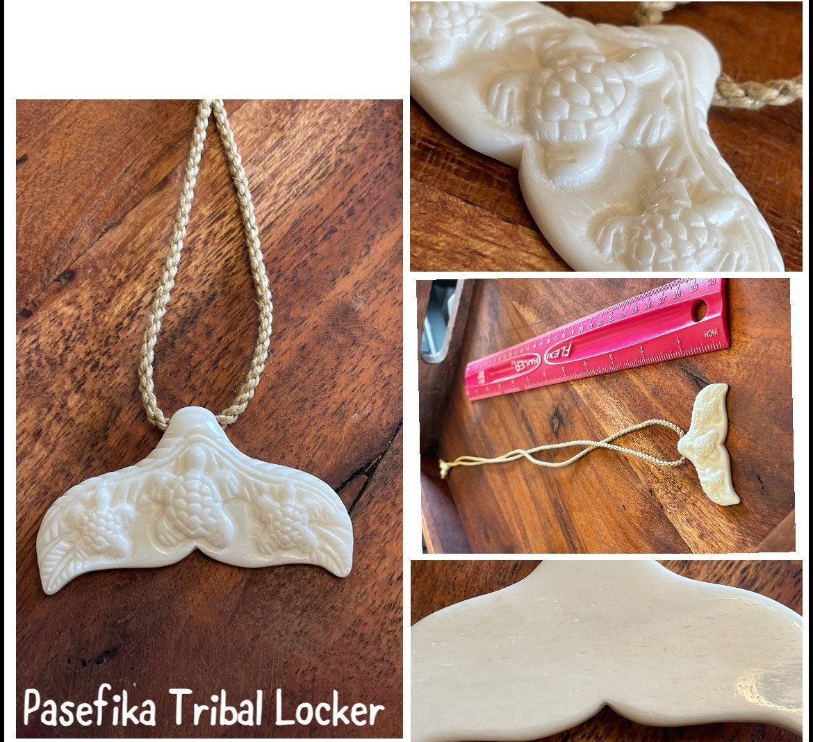 Hand Carved Bone Whale & Turtle Polynesian Necklace